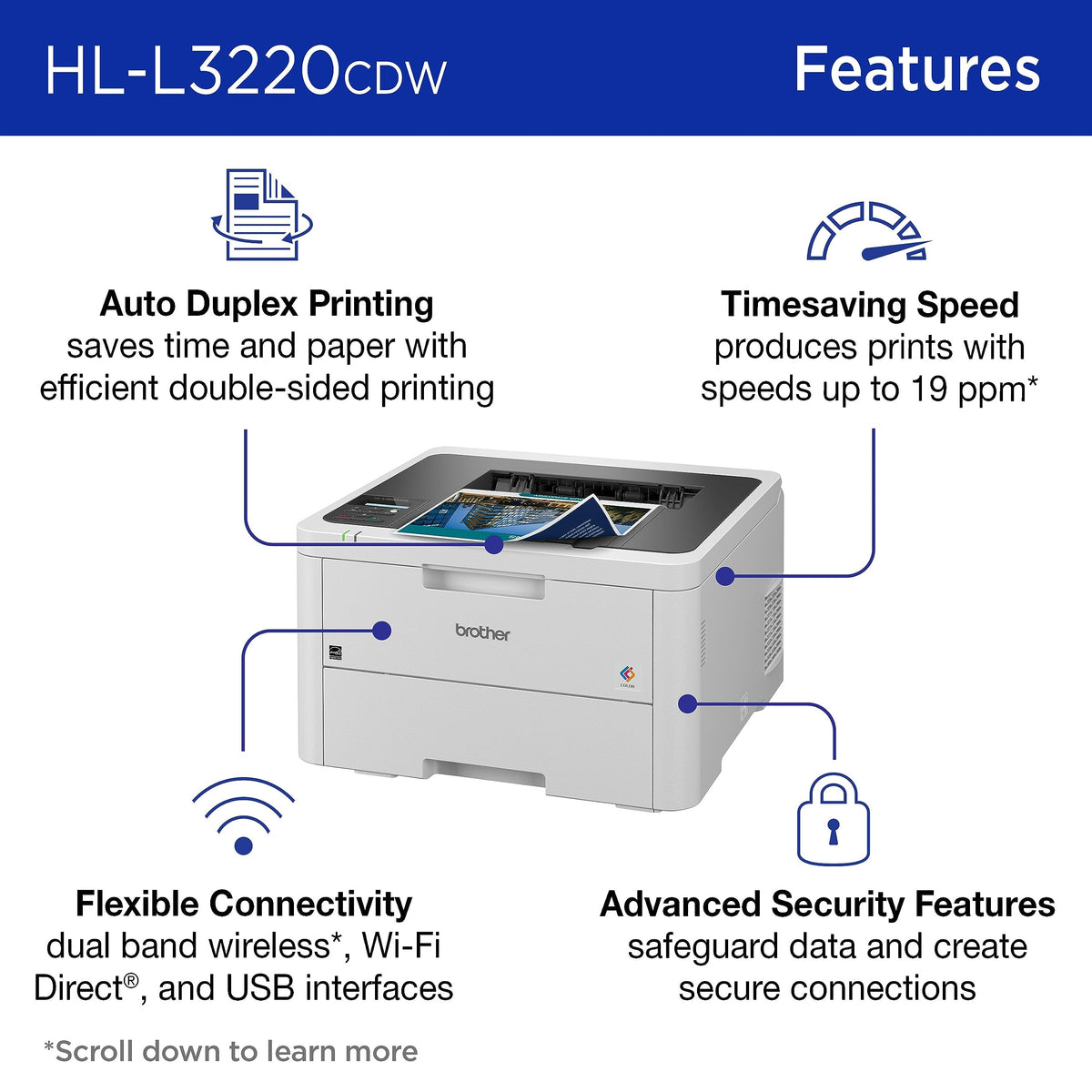 Brother Color Laser Printer with Wireless Printing Fast 19 PPM Output, Duplex Feature, Mobile Device Compatible, 250-Sheet Paper Tray for Professional Home Office Printing (HL-L3220CDW) 🍁 All In One Marketplace Canada