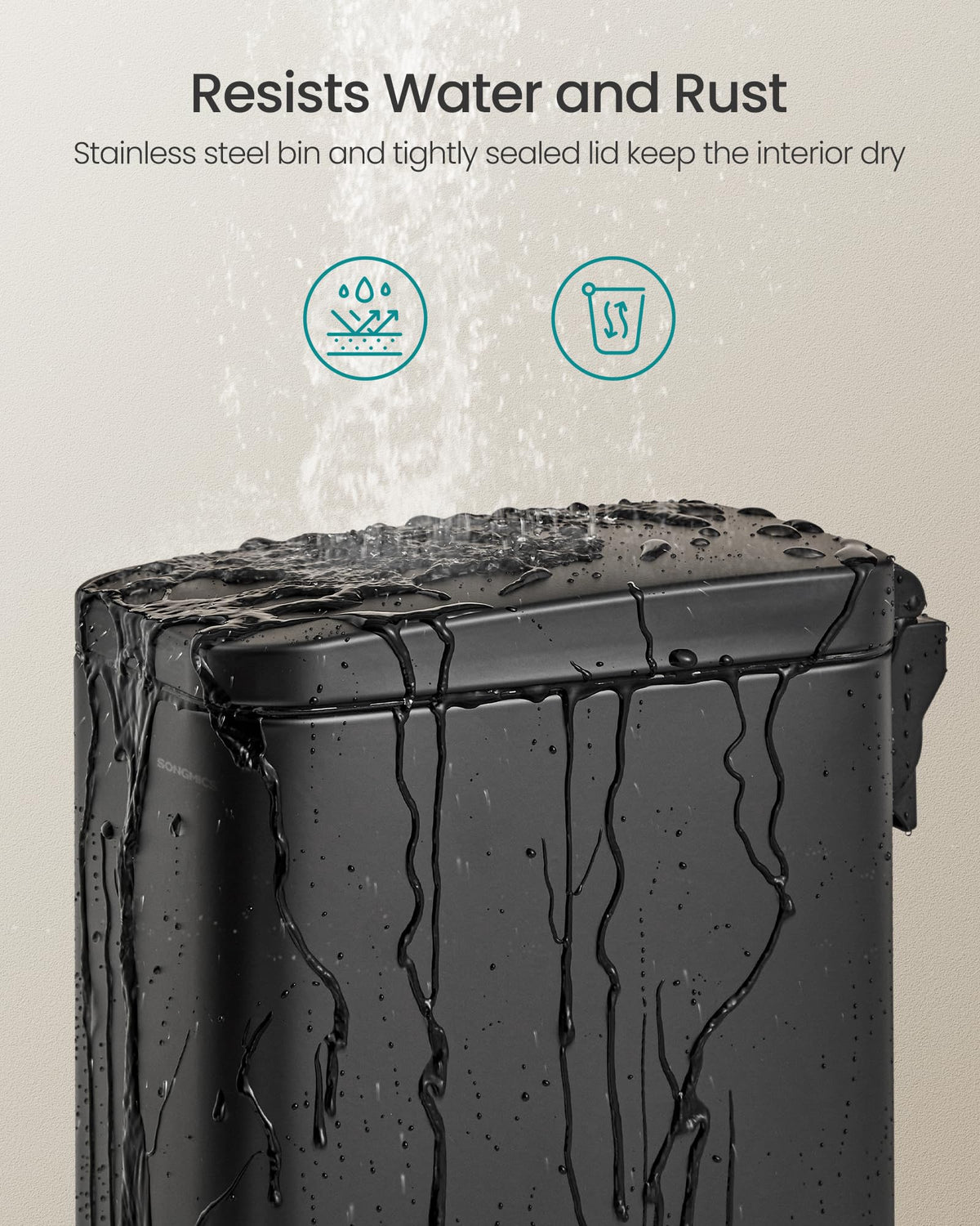 SONGMICS Bathroom Trash Can, Small Trash Bin with Lid, Slim for Small Spaces, Stainless Steel Garbage Can, Soft Close, 1.3 Gallon (5 L) Black ULTB560B05 🍁 All In One Marketplace Canada