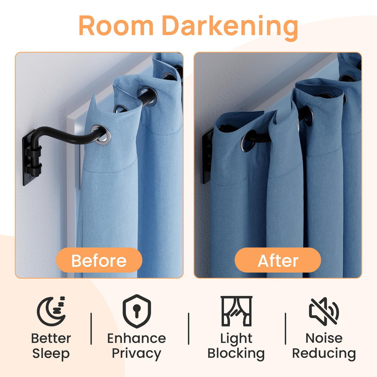 upsimples Blackout Curtain rods for windows 48 to 84 inch, Wrap Around Room Darkening Curtain Rod for Bedroom, Living Room, Adjustable from 30 to 86 Inches 🍁 All In One Marketplace Canada