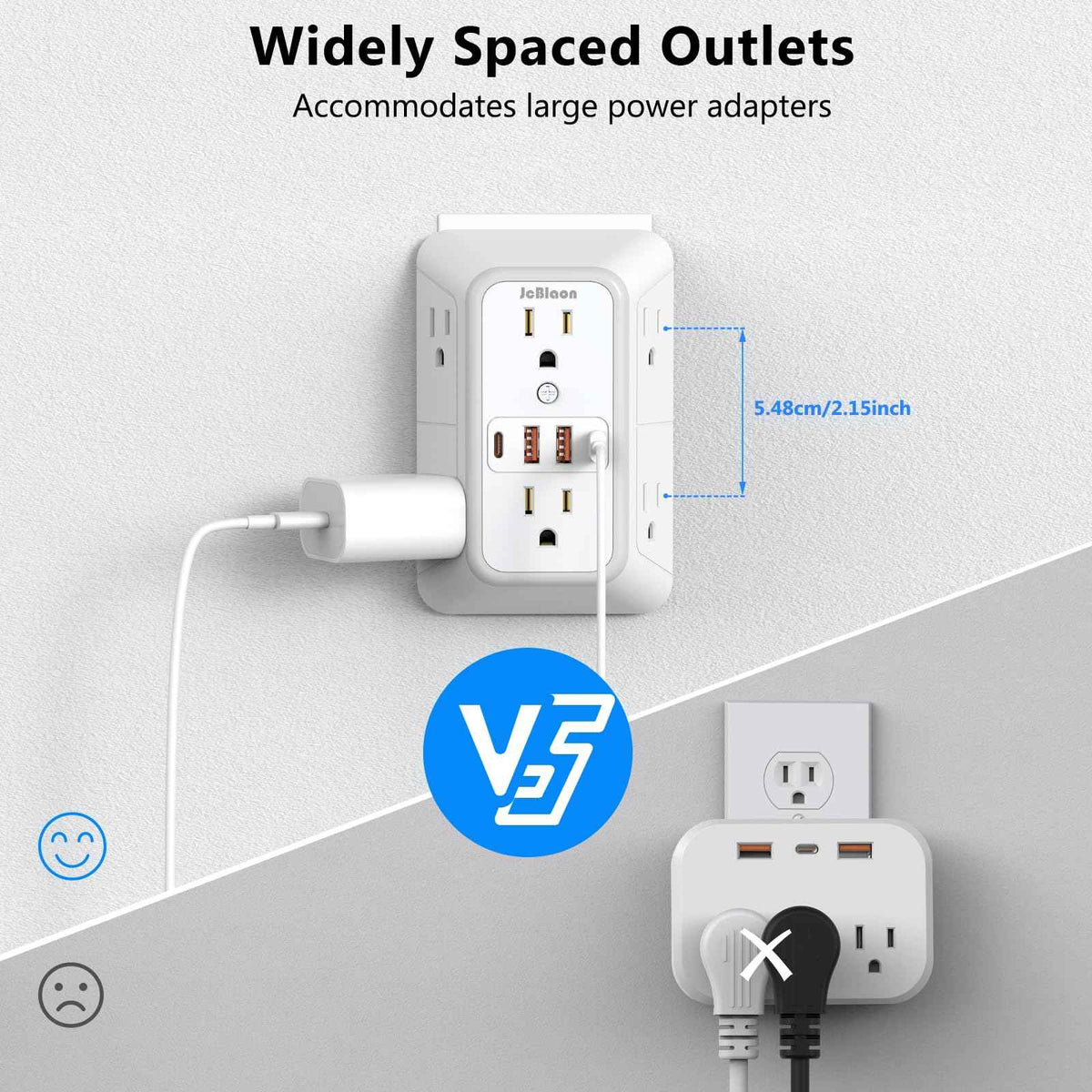 2 Pack Outlet Extender Surge Protector, 6 Outlet Splitter with 4 USB Outlet (2 USB A,2 USB C), 3Sided Power Strip with Adapter Spaced Outlets for Home, Office, Travel(White) 🍁 All In One Marketplace Canada