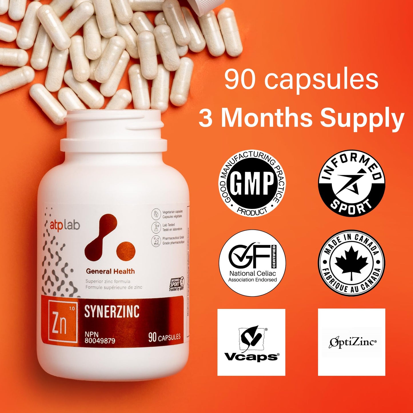 ATP LAB - Synerzinc, 90 Capsules 90-Day Supply - Zinc Supplement An Essential Mineral - Helps to Maintain Healthy Skin and Immune Function - Helps to Produce and Repair Connective Tissue 🍁 All In One Marketplace Canada
