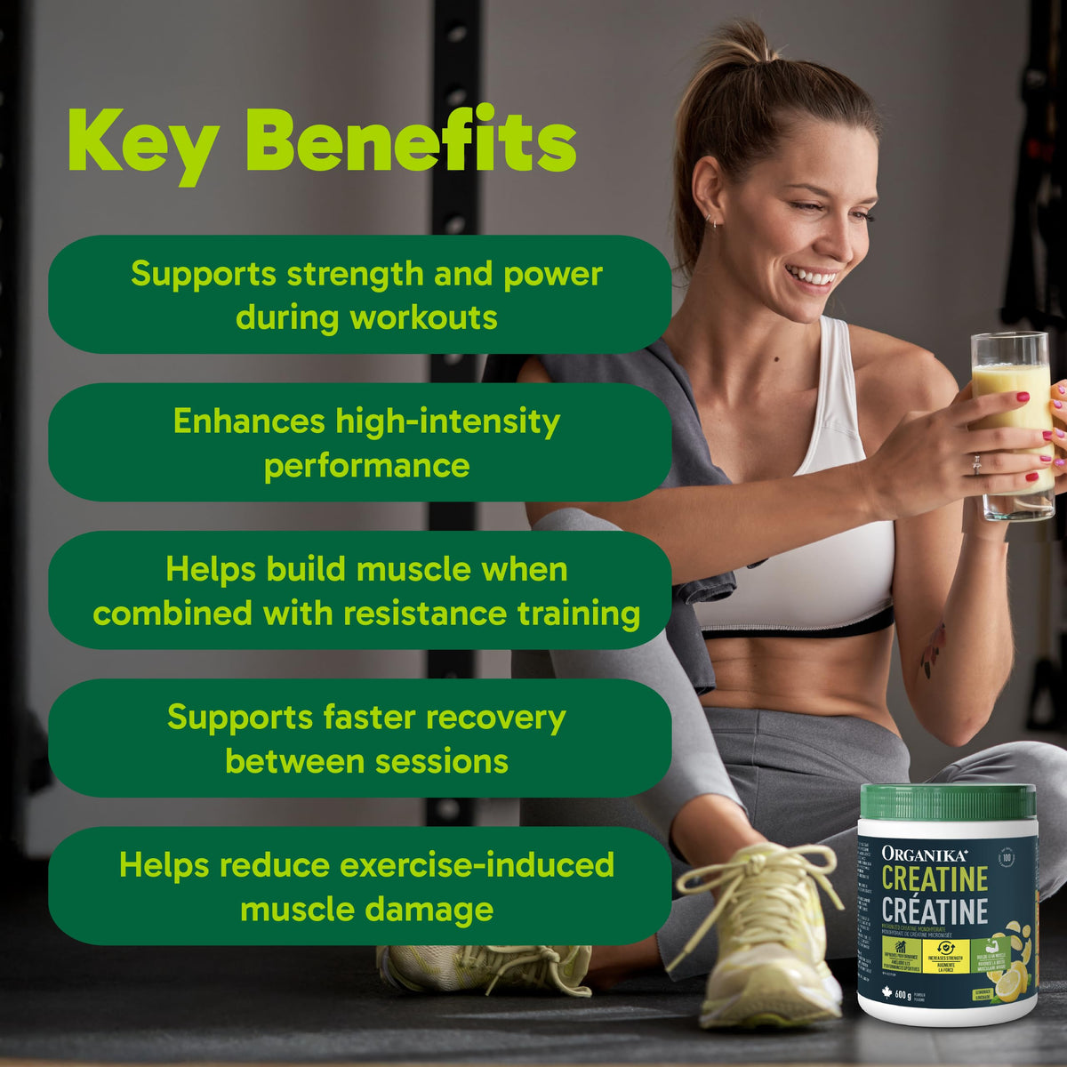 Organika Canadian-Made Creatine Powder- Lemonade- Pure Micronized Creatine Monohydrate - Helps Build Lean Muscle, Increase Strength, and Improved Recovery and Performance for Men and Women - 600g 🍁 All In One Marketplace Canada