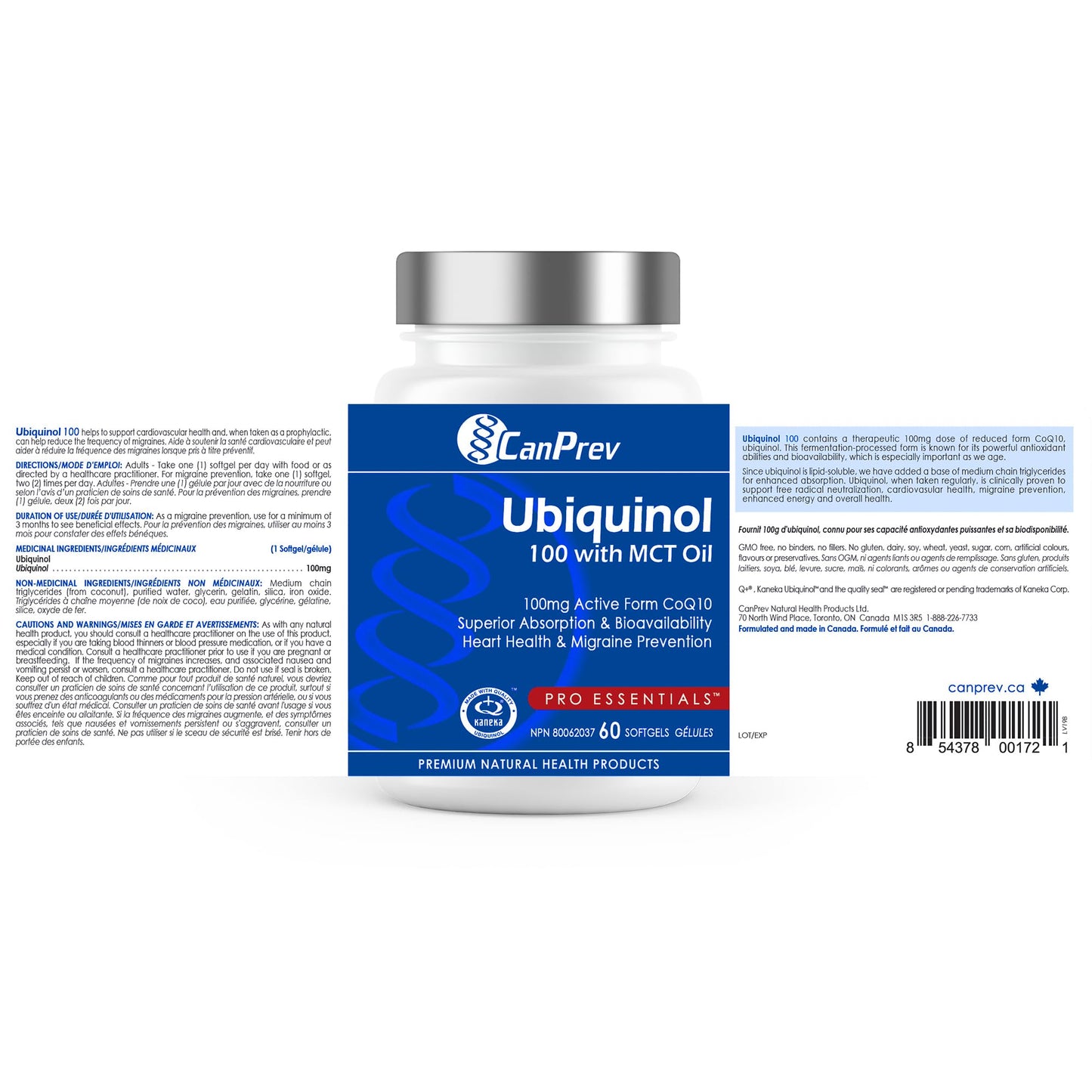 CanPrev Ubiquinol 100mg with MCT Oil, 60 Softgels, 2-Month Supply, CoQ10 Supplement for Heart & Cardiovascular Support, Enhanced Absorption, Non-GMO & Gluten Free, Coenzyme Q10 for Energy & Vitality 🍁 All In One Marketplace Canada