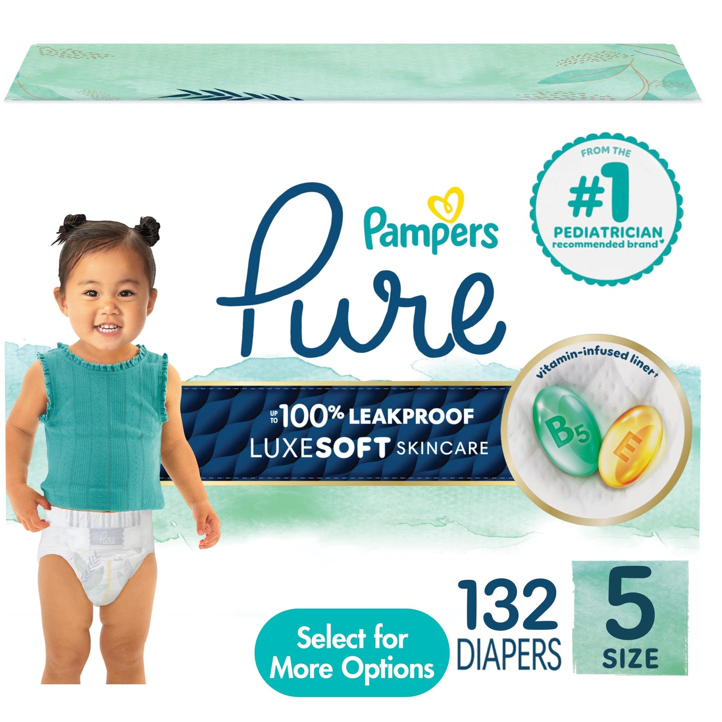 Pampers Pure Baby Diapers, Size 5 (27+ lbs), 132, Up to 100% Leakproof, Premium Hypoallergenic Soft Diapers 🍁 All In One Marketplace Canada
