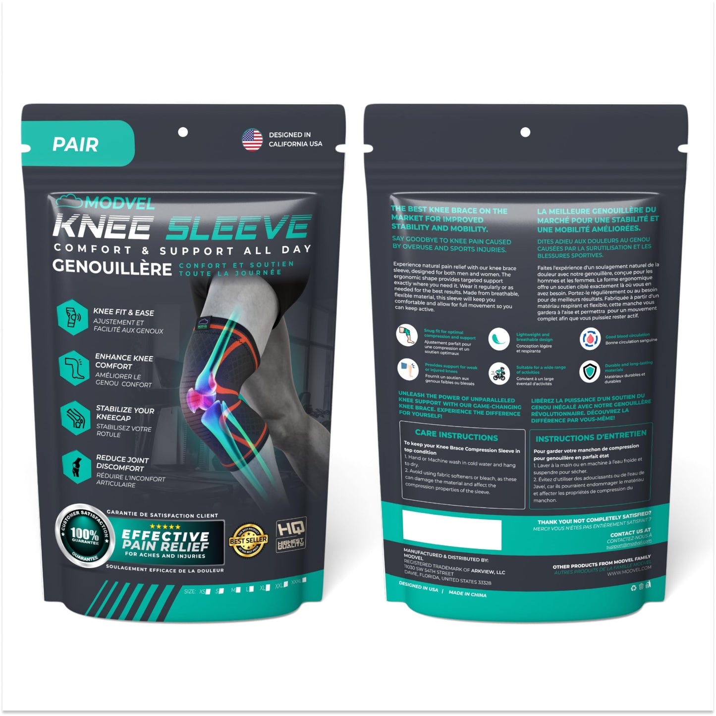 MODVEL 2 Pack Compression Knee Braces for Men & Women – Knee Support Sleeves for Sports, Workouts, Running, Weightlifting, Basketball, Volleyball – Joint Knee Pain Relief 🍁 All In One Marketplace Canada