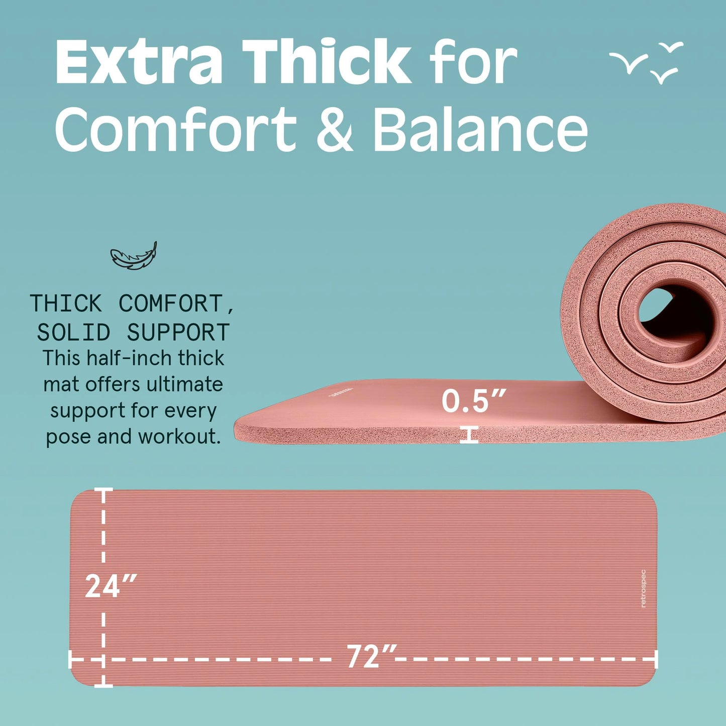 Retrospec Solana Yoga Mat 1/2 inches Thick w/Nylon Strap for Men & Women - Non Slip Excercise Mat for Yoga, Pilates, Stretching, Floor & Fitness Workouts, Rose 🍁 All In One Marketplace Canada
