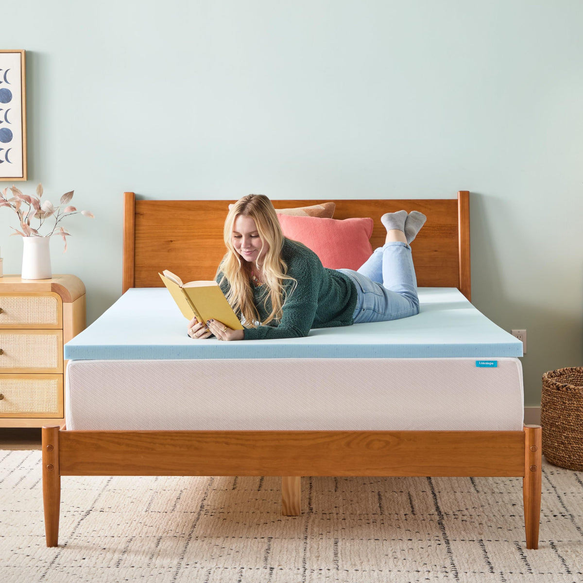 Linenspa 2 Inch Memory Foam Mattress Topper, Gel Infused RV Queen Mattress Topper, CertiPUR-US Certified Blue 🍁 All In One Marketplace Canada