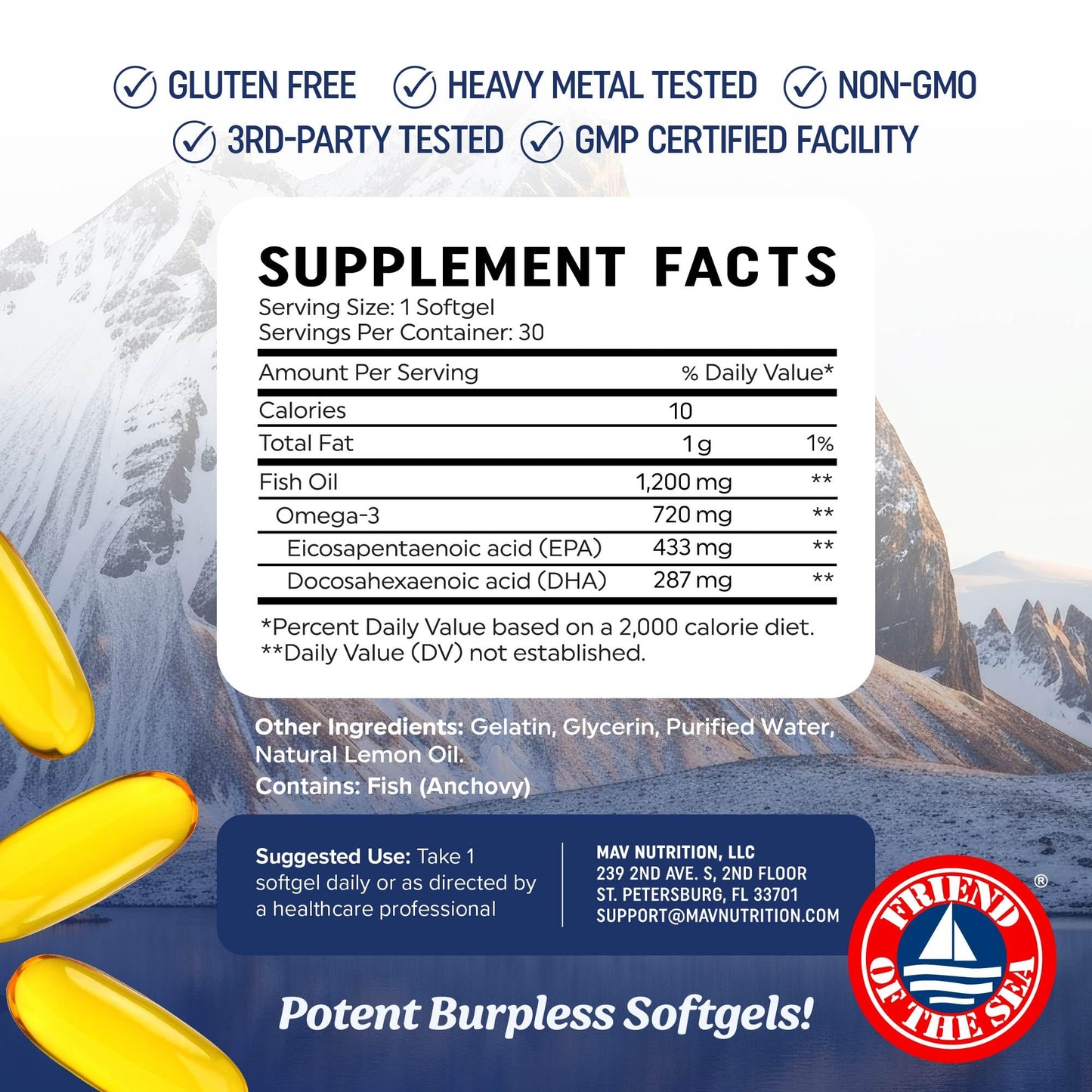 Triple Strength Omega 3 Fish Oil 1200 mg | EPA & DHA | Wild Caught, Sustainably Sourced Omega-3 Fatty Acids | Premium Burpless Fish Oil Supplements | Clean Label Certified, Third-Party Tested | 30 Ct 🍁 All In One Marketplace Canada