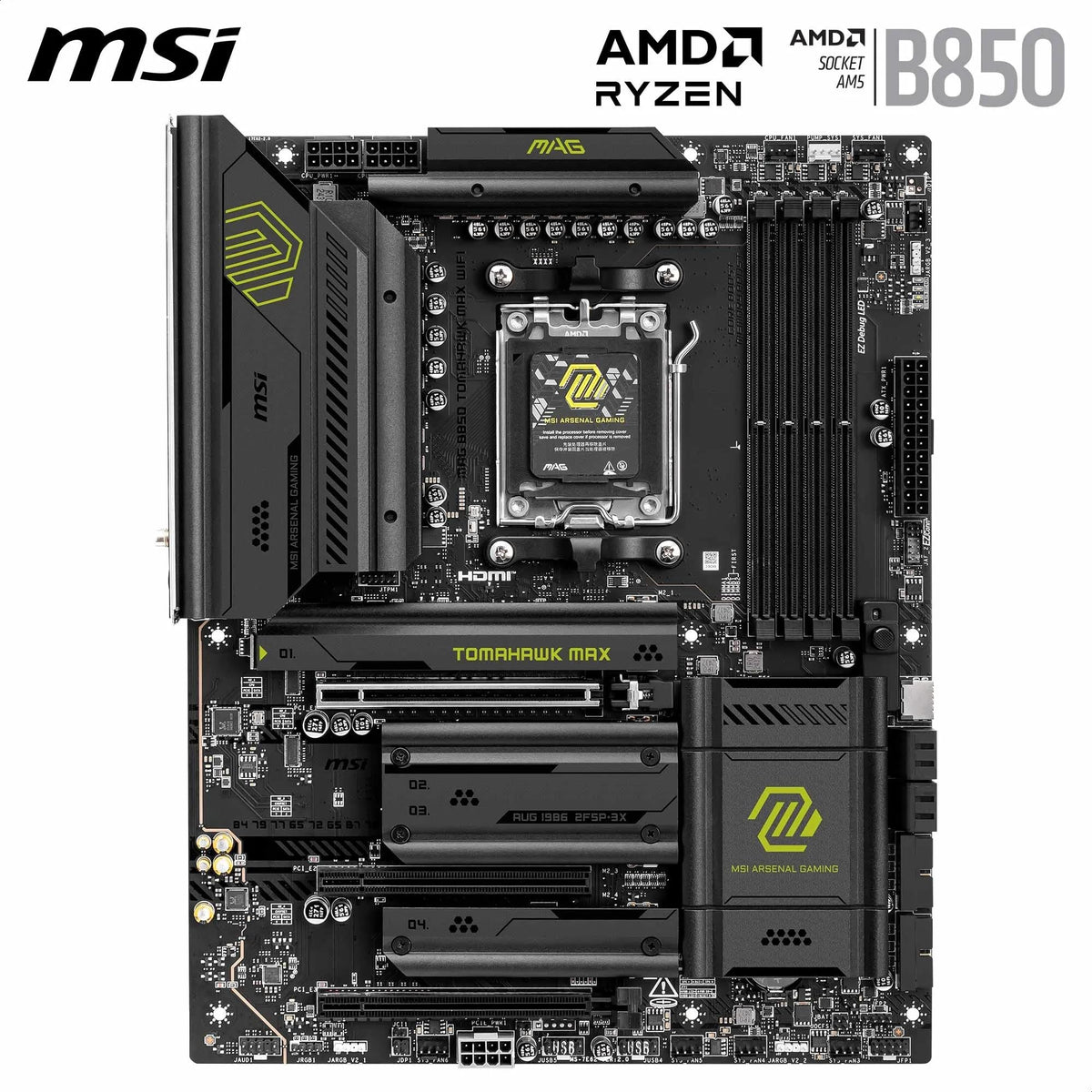 MSI MAG B850 Tomahawk MAX WiFi Gaming Motherboard (AMD Ryzen 9000/8000/7000 Series Processors, AM5, DDR5, PCIe 4.0, M.2, SATA 6Gb/s, USB 3.2 Gen 2, HDMI/DP, Wi-Fi 7, Bluetooth 5.3, 2.5Gbps LAN, ATX) 🍁 All In One Marketplace Canada