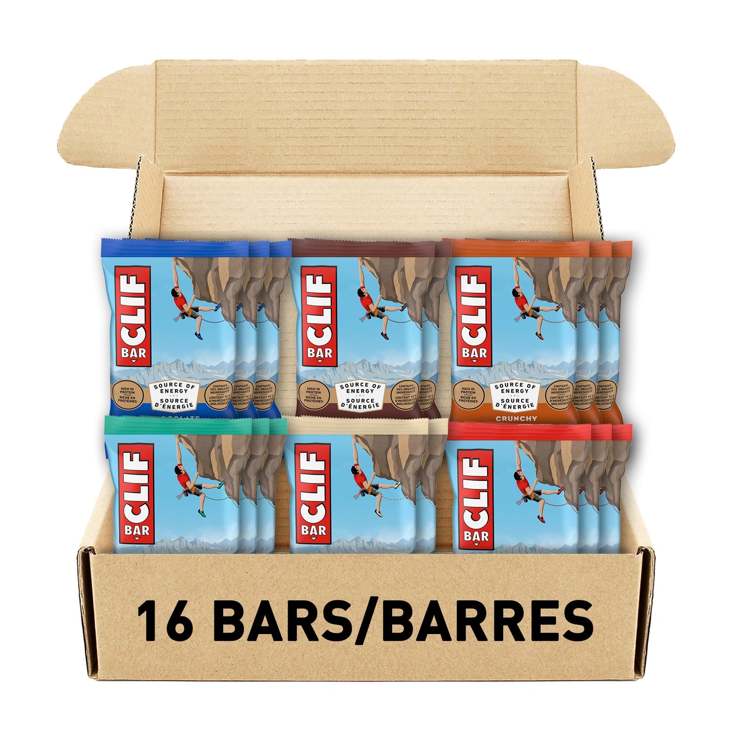 CLIF BAR Energy Bar, Variety Pack of 16 Individually wrapped bars, 6 different flavours, Granola Bar, High in Protein, Snacks, Breakfast Bars, Contains 70% Organic Ingredients, 68 g 🍁 All In One Marketplace Canada