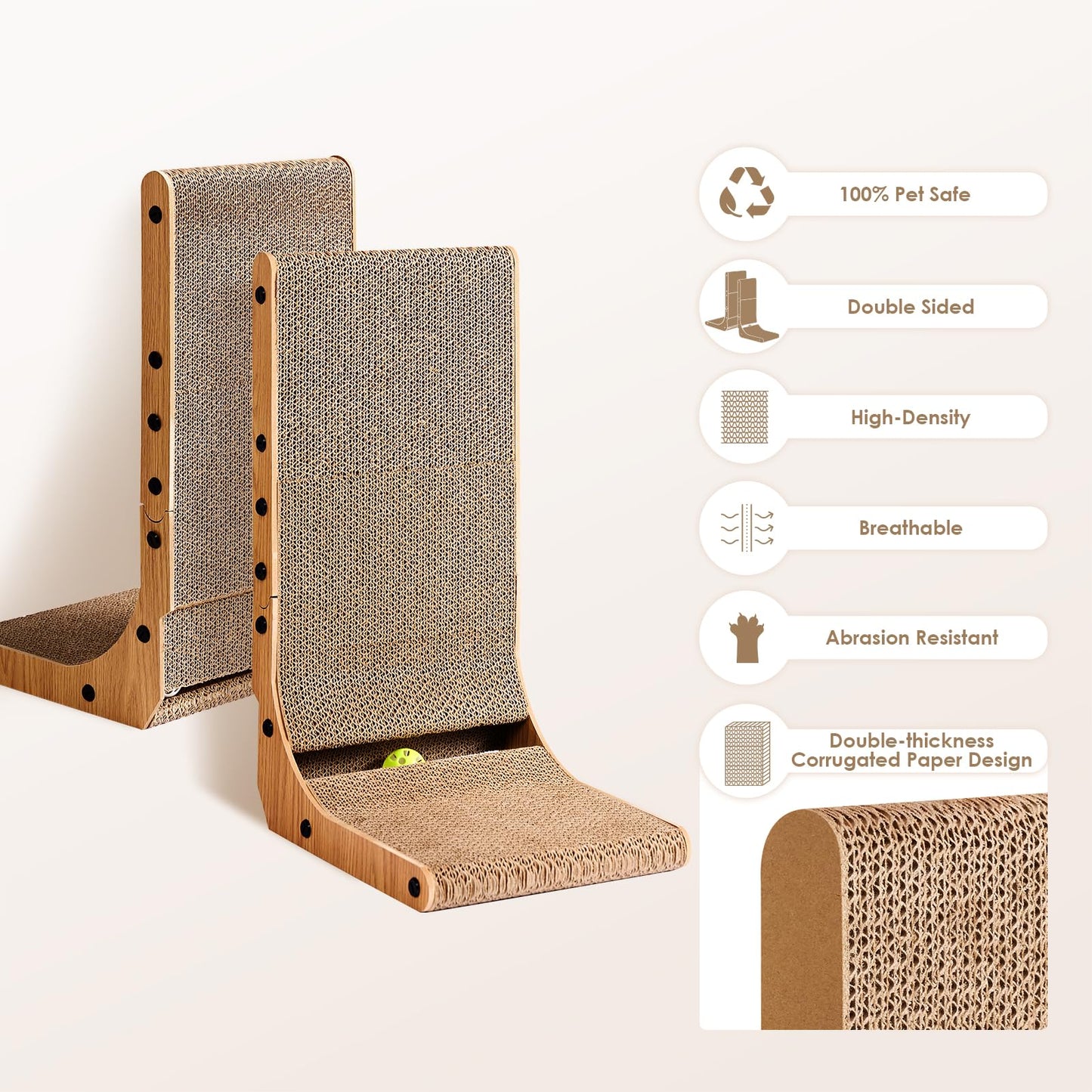 EHEYCIGA Cardboard Cat Scratcher for Indoor Cats, 68 CM L Shaped Vertical Cat Scratching Pad with Ball Cat Toy, Large Cat Scratcher Board 🍁 All In One Marketplace Canada