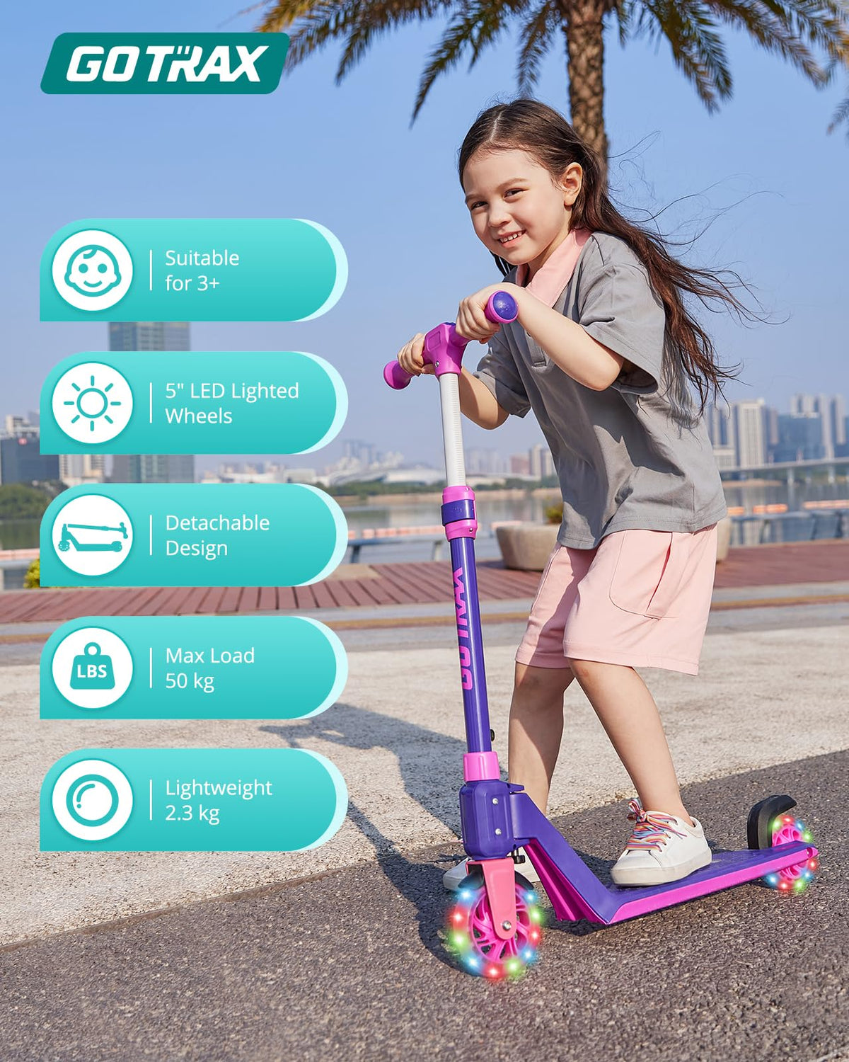 Gotrax K03 Kick Scooter for Kids, 5" LED Lighted Wheels and Adjustable Handlebars, Lightweight Design and Anti-Slip Deck, Max Load 110 Lbs, Kids Scooter for Boys & Girls Ages 3+ 🍁 All In One Marketplace Canada