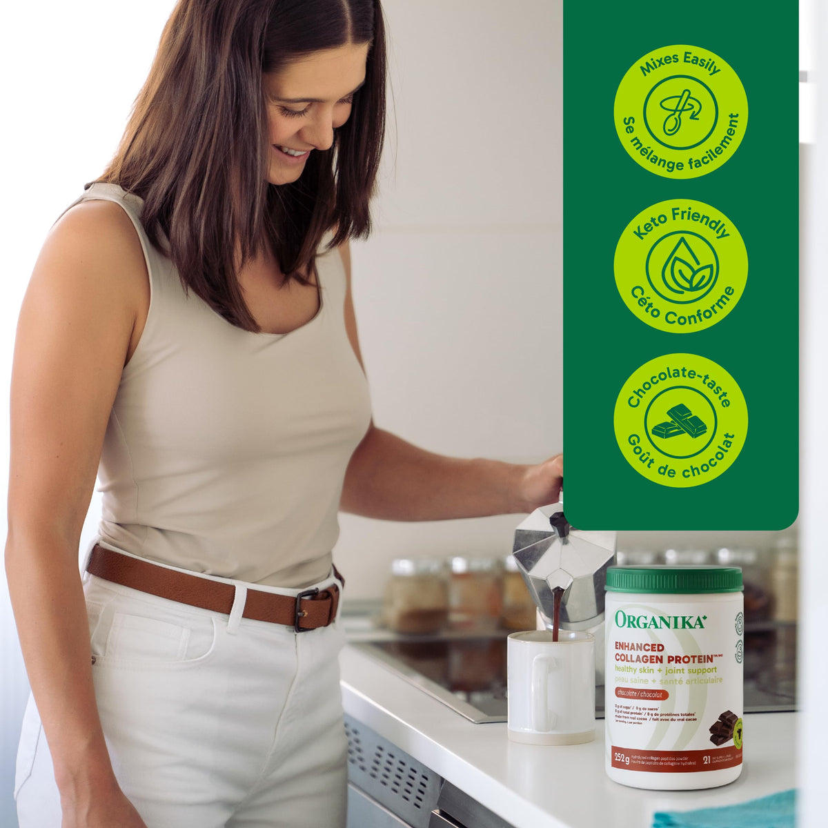 Organika Canadian-Made Chocolate Enhanced Collagen Powder, Grass-Fed with Real Cocoa, Sugar-Free, Healthy Hair, Skin, Nails, Joints, 252 G 🍁 All In One Marketplace Canada