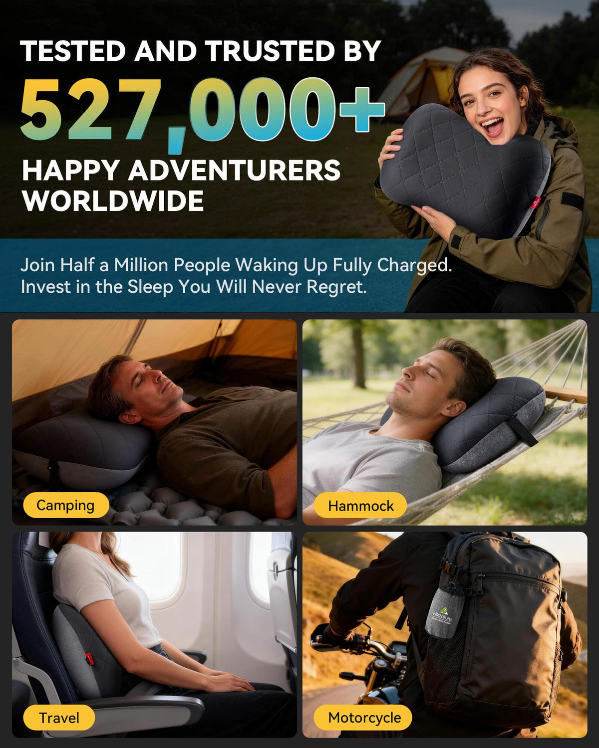 Hikenture Camping Pillow with Removable Cover - Ultralight Inflatable Pillow for Neck Lumber Support - Upgrade Backpacking Pillow - Washable Travel Air Pillows for Camping, Hiking, Backpacking (Black) 🍁 All In One Marketplace Canada