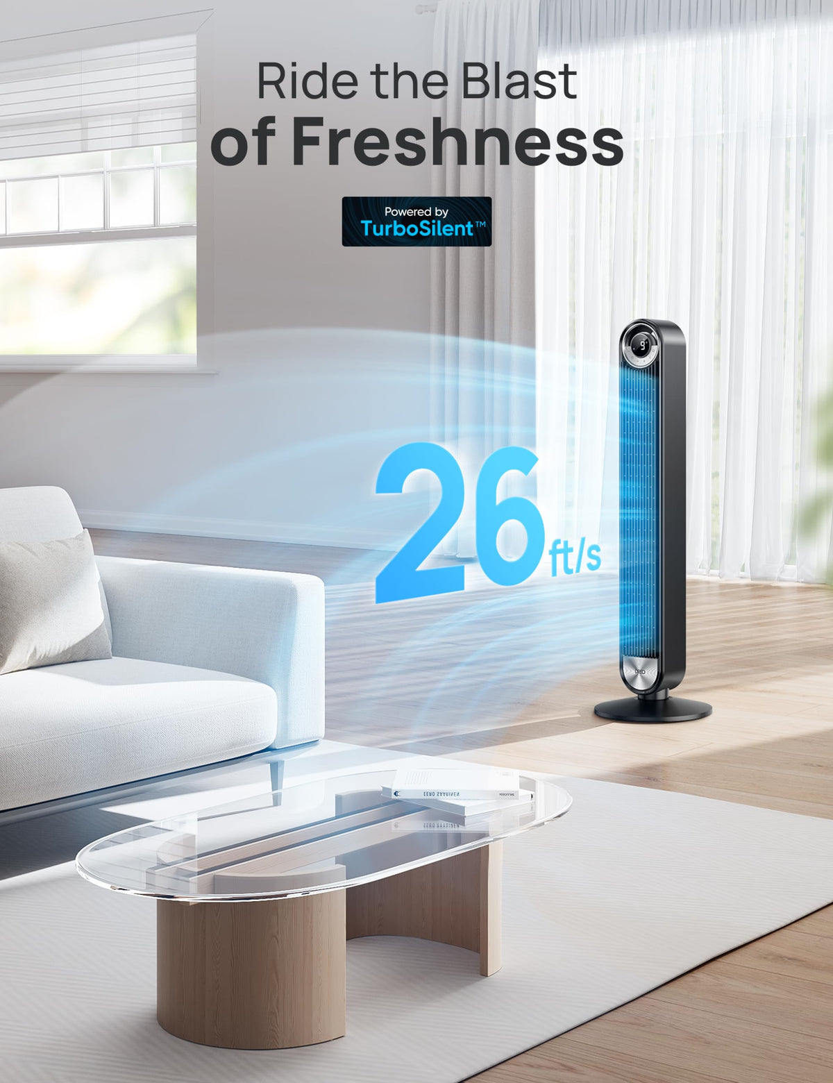 DREO Smart Tower Fan for Bedroom, Upgraded DC 9 Speeds 20dB Ultra-Quiet Floor Fan, 90° Oscillating Fans with 28ft/s Velocity, 12H Timer, Standing Fan, Bladeless Fan Powerful for Home Office Room 🍁 All In One Marketplace Canada