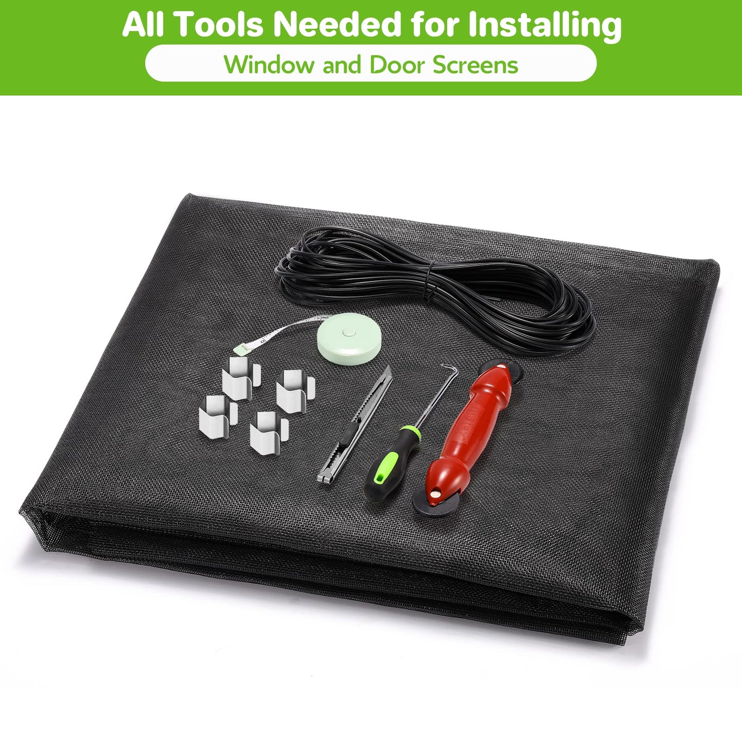 Window Screens Replacement Repair Kit, 39" x 78" Screen Door Mesh Replacement Kit, Durable Fiberglass Mesh Screen with Tools for Windows Doors Patio and Porch Screens, Black 🍁 All In One Marketplace Canada