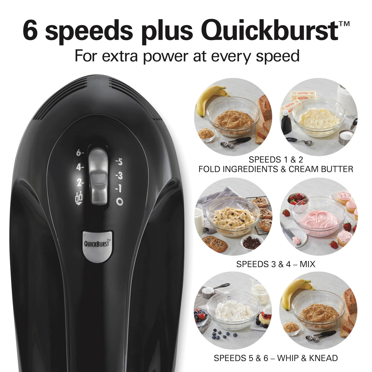 Hamilton Beach 6-Speed Electric Hand Mixer for Baking, 275W, Easy Clean Beaters, Dough Hooks, Whisk, Snap-On Storage Case, Black (62639C) 🍁 All In One Marketplace Canada