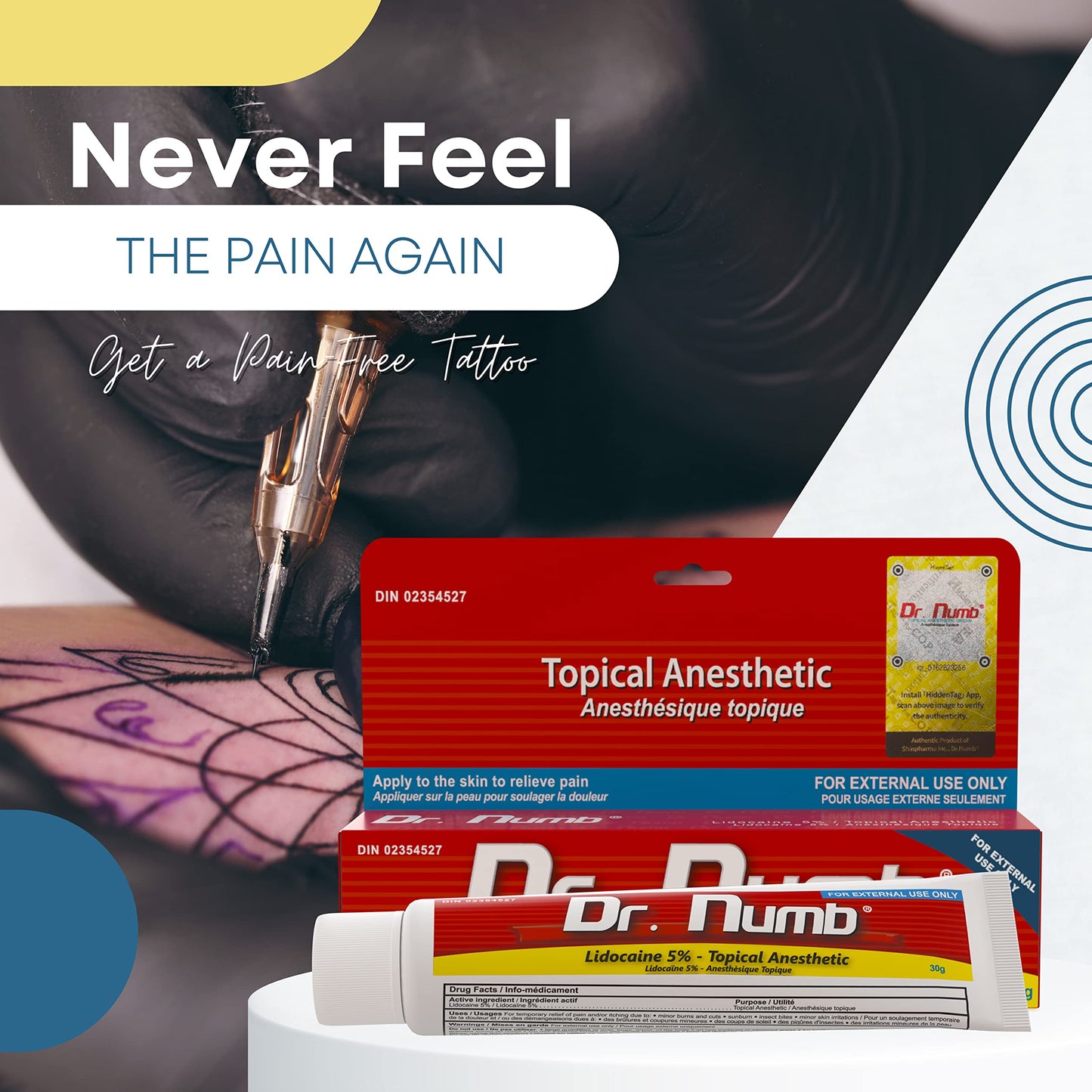 Dr. Numb Tattoo Numbing Cream 5% Lidocaine Extra Strength Topical Anesthetic Cream with Vitamin E, Fast-Acting Pain Relief for Tattoos, Piercing, Microneedling, Waxing, Injections – 30 g 🍁 All In One Marketplace Canada
