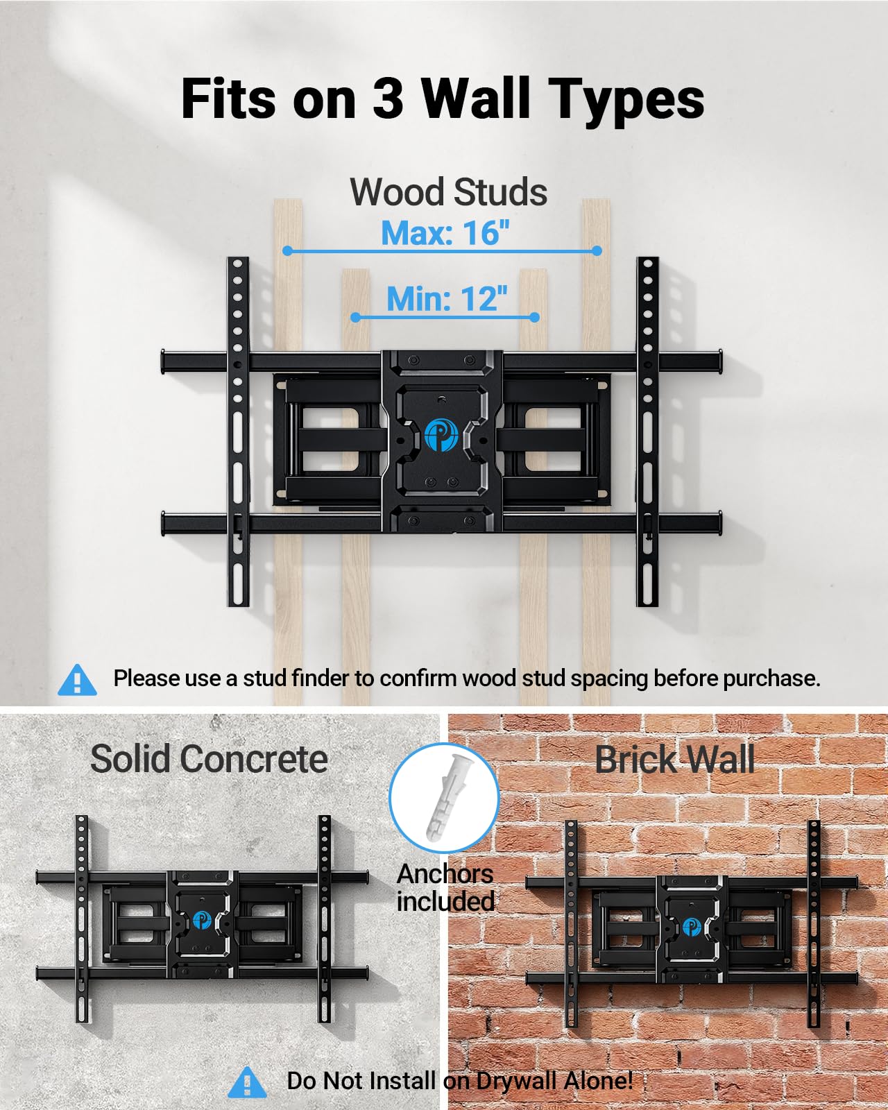 Pipishell Full Motion TV Wall Mount for 37-84" Flat Curved TVs, Wall Mount TV Bracket with Dual Articulating Arms Swivel Tilt Rotation, TV Mount up to 132lbs Max VESA 600x400 Fit 12"-16" Wood Stud 🍁 All In One Marketplace Canada