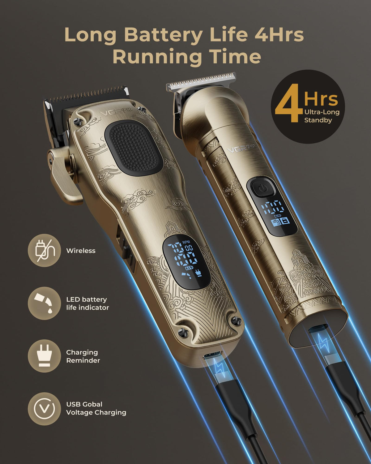 VGRPRO Hair Clippers for Men Professional, Cordless Hair Clippers for Hair Cutting, Mens Clippers and Trimmers Set, Electric Hair Trimmer for Men with Package Case (Gloden) 🍁 All In One Marketplace Canada