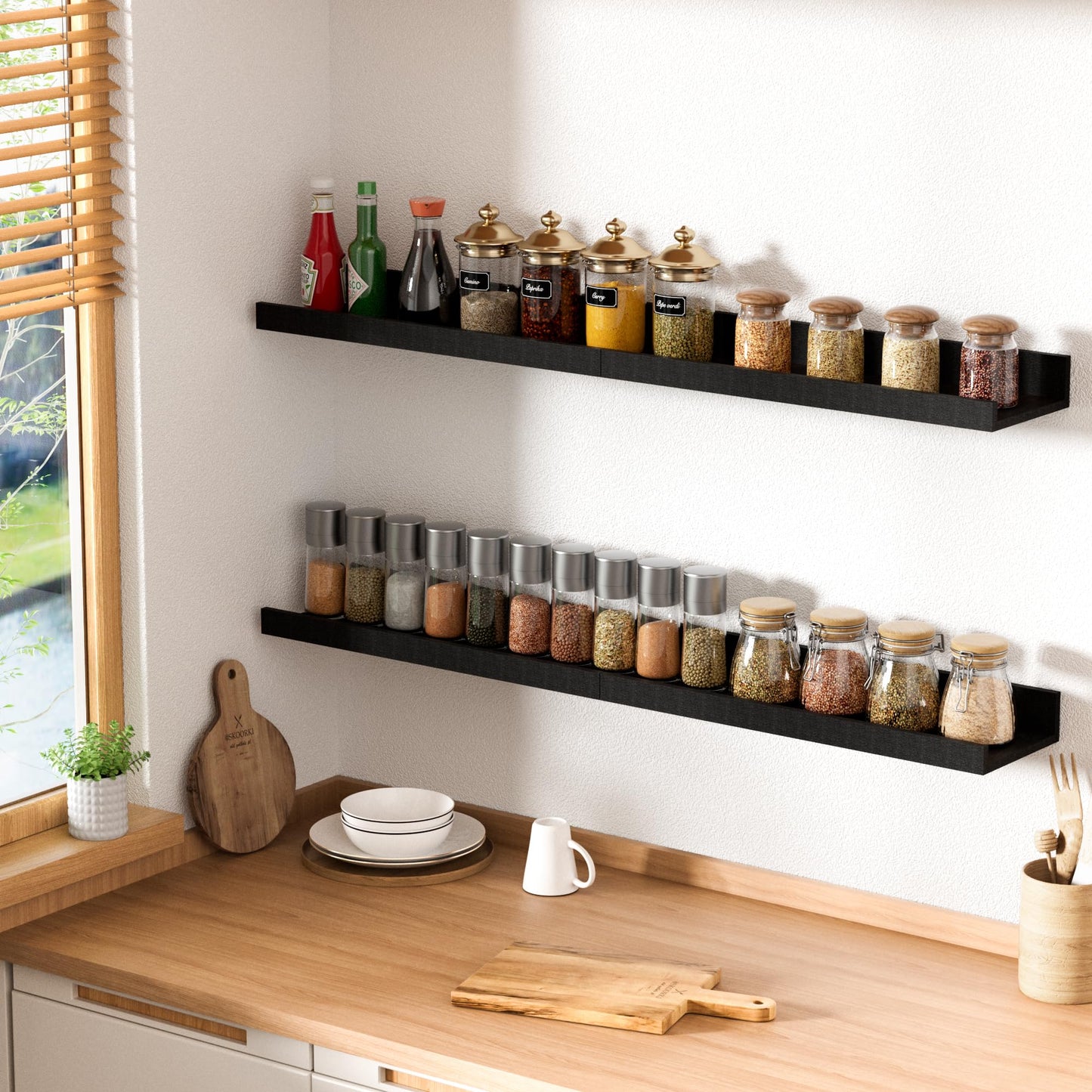 upsimples Floating Shelves for Wall, Decor Storage Set of 6, Wall Mounted Wood Shelves for Bedroom, Living Room, Bathroom, Kitchen, Picture Ledge Shelves, Black 🍁 All In One Marketplace Canada