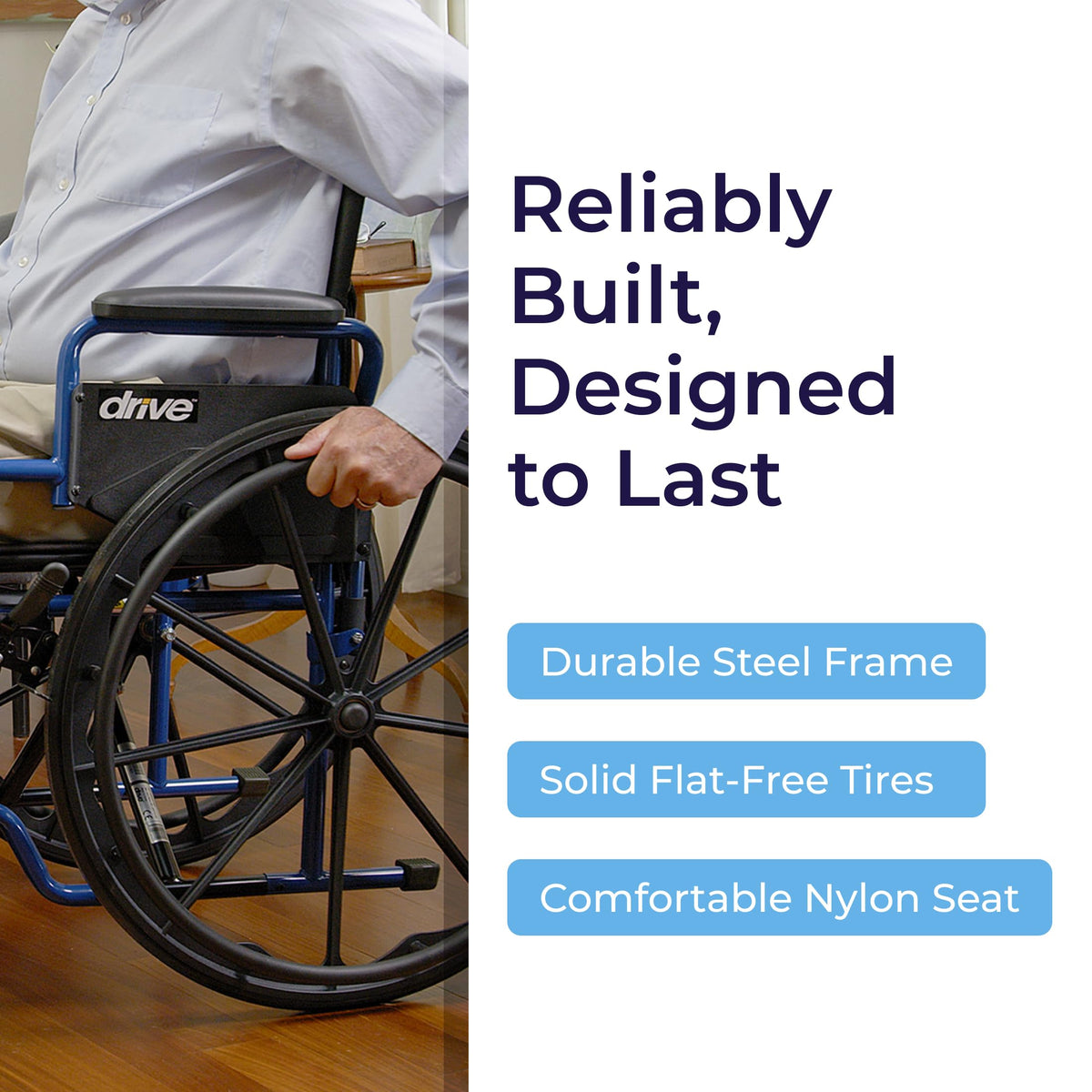Drive Medical Single Axle Blue Streak Wheelchair, Flip Back Desk Arm, Swing Away Footrests, 18", 1 Count 🍁 All In One Marketplace Canada