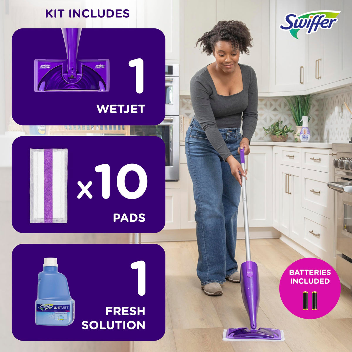 Swiffer WetJet Spray Mop Kit : Includes 1 Floor Mop, 1 Bottle of Floor Cleaner Solution, 10 WetJet Refill Pads, 2 Batteries 🍁 All In One Marketplace Canada