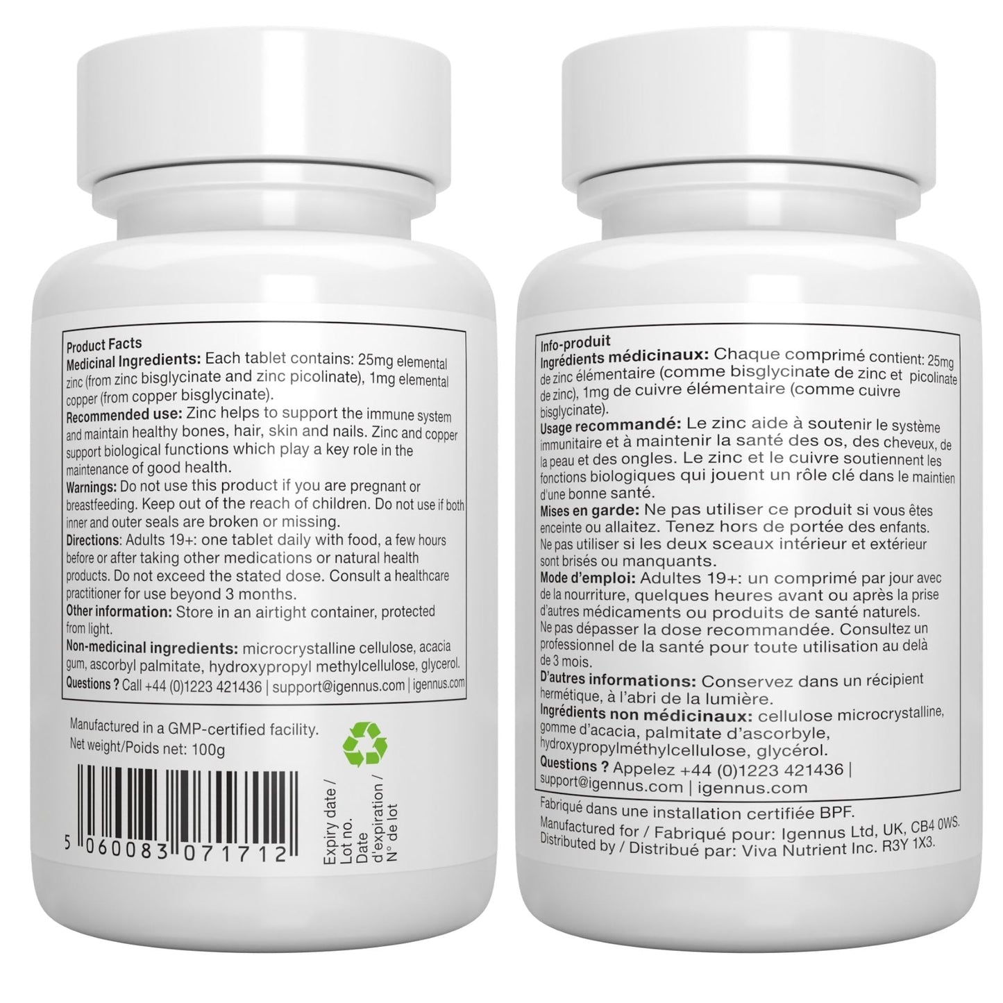 Igennus Zinc 25mg with Copper, Dual-Form Zinc Picolinate & Bisglycinate Complex, Clean Label & High Absorption, 180 Tablets (6 Month Supply), Immune, Skin and Cellular Health Support, Non-GMO, Vegan 🍁 All In One Marketplace Canada