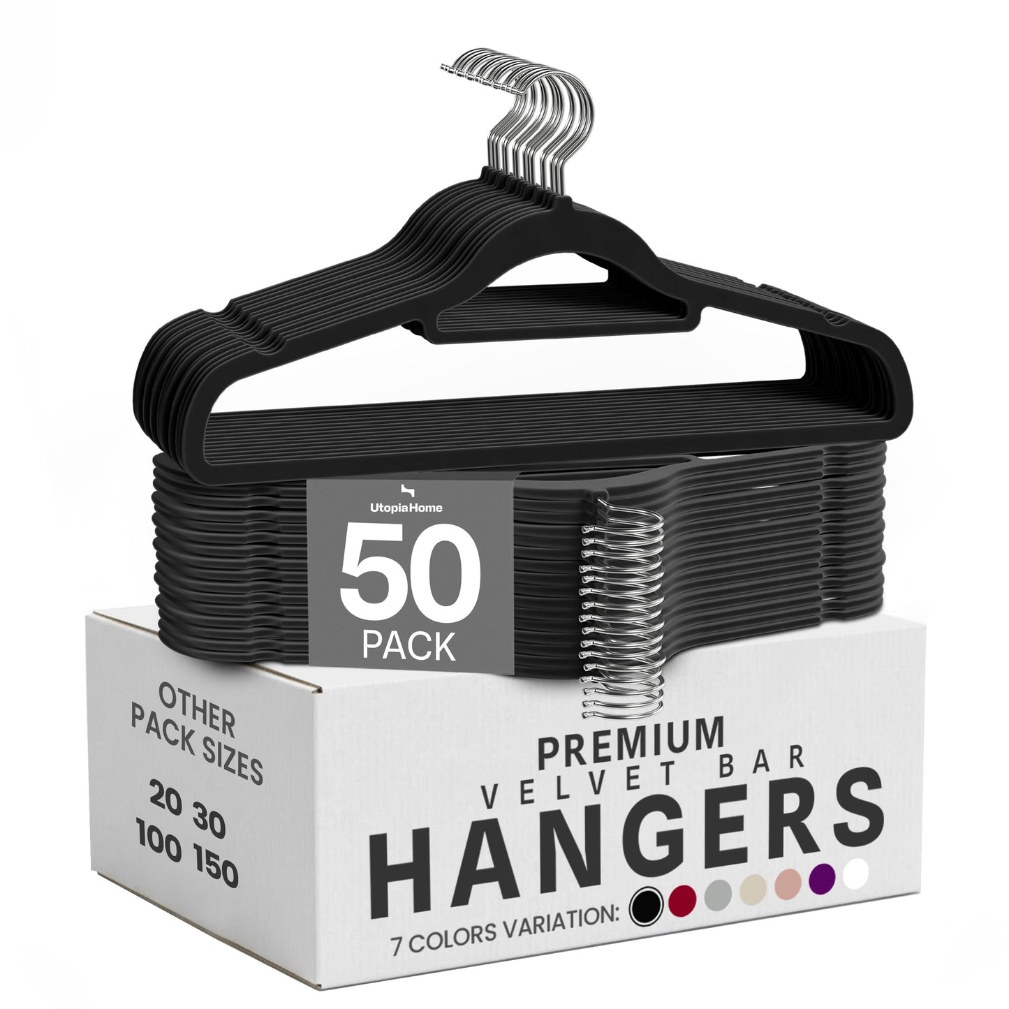 Utopia Home Premium Velvet Hangers 50 Pack - Non-Slip Clothes Hangers with Tie Bar - Black Hangers - Standard Hangers with 360 Degree Rotatable Hook - Heavy Duty Coat Hangers 🍁 All In One Marketplace Canada