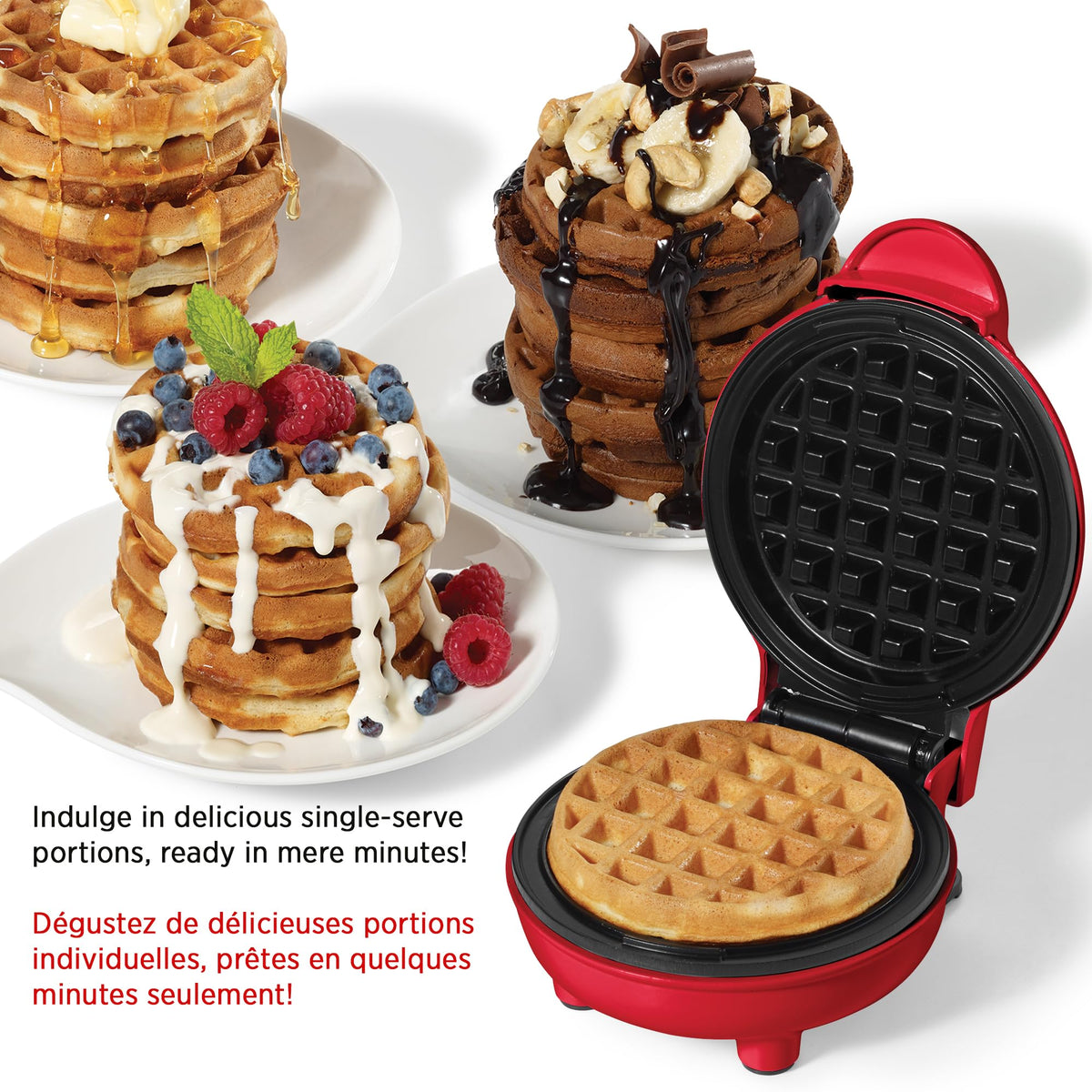 Starfrit Electric Mini Waffle Maker - 4" Non-Stick Cooking Surface - Easy to Use & Clean - Red - 350W 🍁 All In One Marketplace Canada
