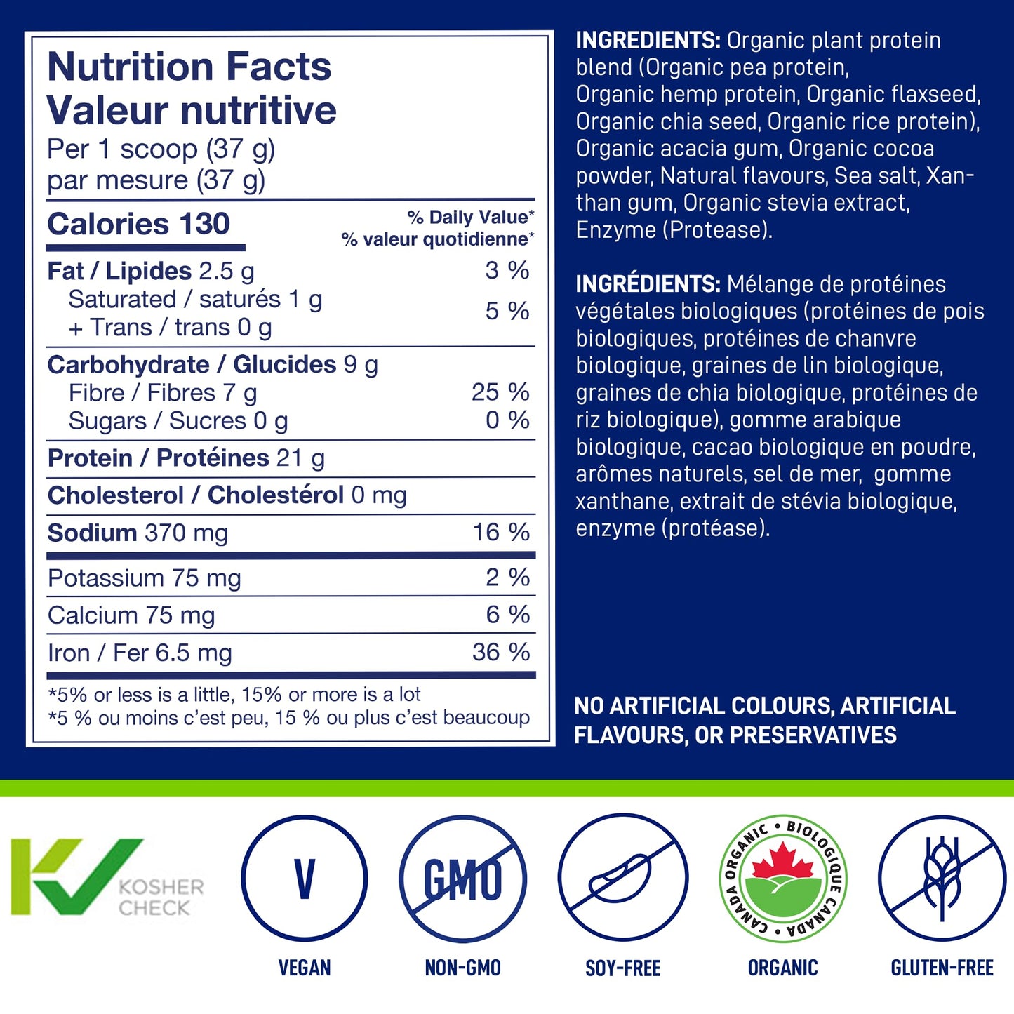 LEANFIT ORGANIC PLANT-BASED PROTEIN, Natural Chocolate - Vegan, Soy Free, Gluten Free, Dairy Free, Sugar Free - 21g Protein, 40 Servings, 1.5kg Bag 🍁 All In One Marketplace Canada