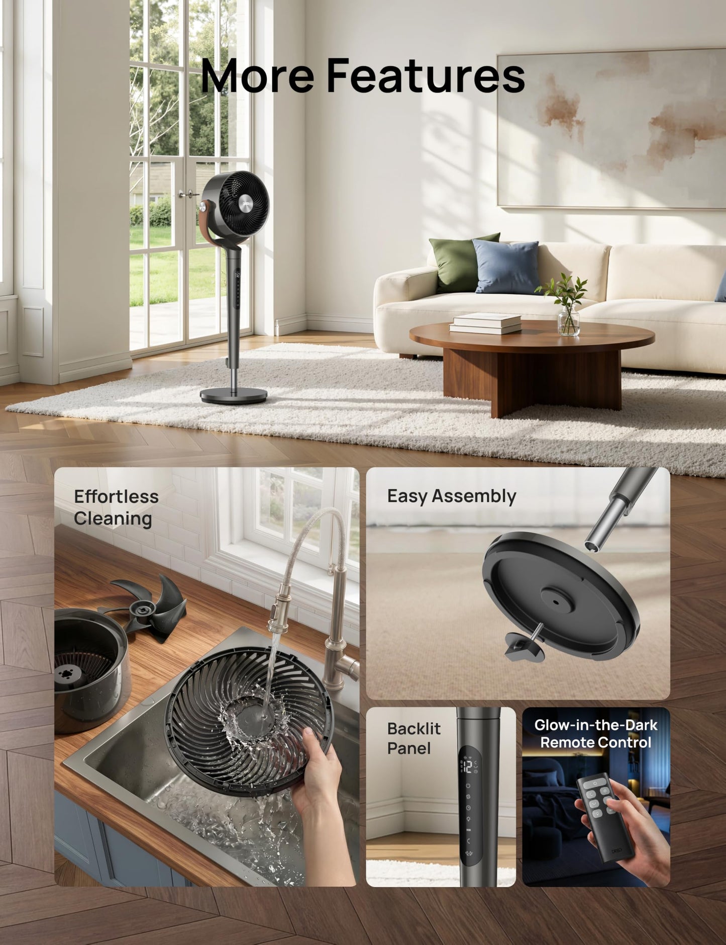 DREO Smart Fan For Bedroom, Standing Fans for Home, 120°+150° Oscillating Pedestal Fan Wi-Fi/Voice Control, 100ft 20db Quiet Circulator RGB Fan, DC Motor, 6 Modes, 12 Speeds, 37-42'' Adjustable Height 🍁 All In One Marketplace Canada