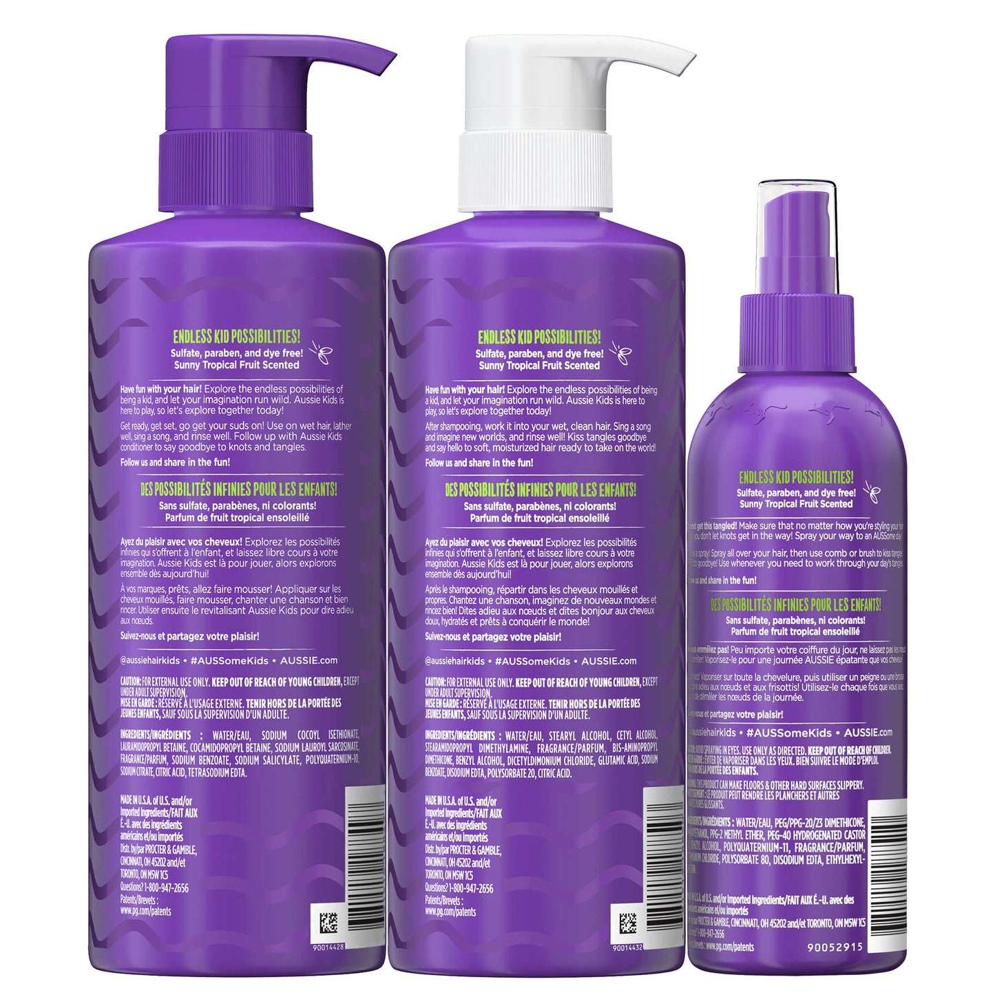 Aussie Kids Moist Detangler Pack for Kids, Shampoo & Conditioner, 475 mL each + Detangler Spray, 236 mL 🍁 All In One Marketplace Canada