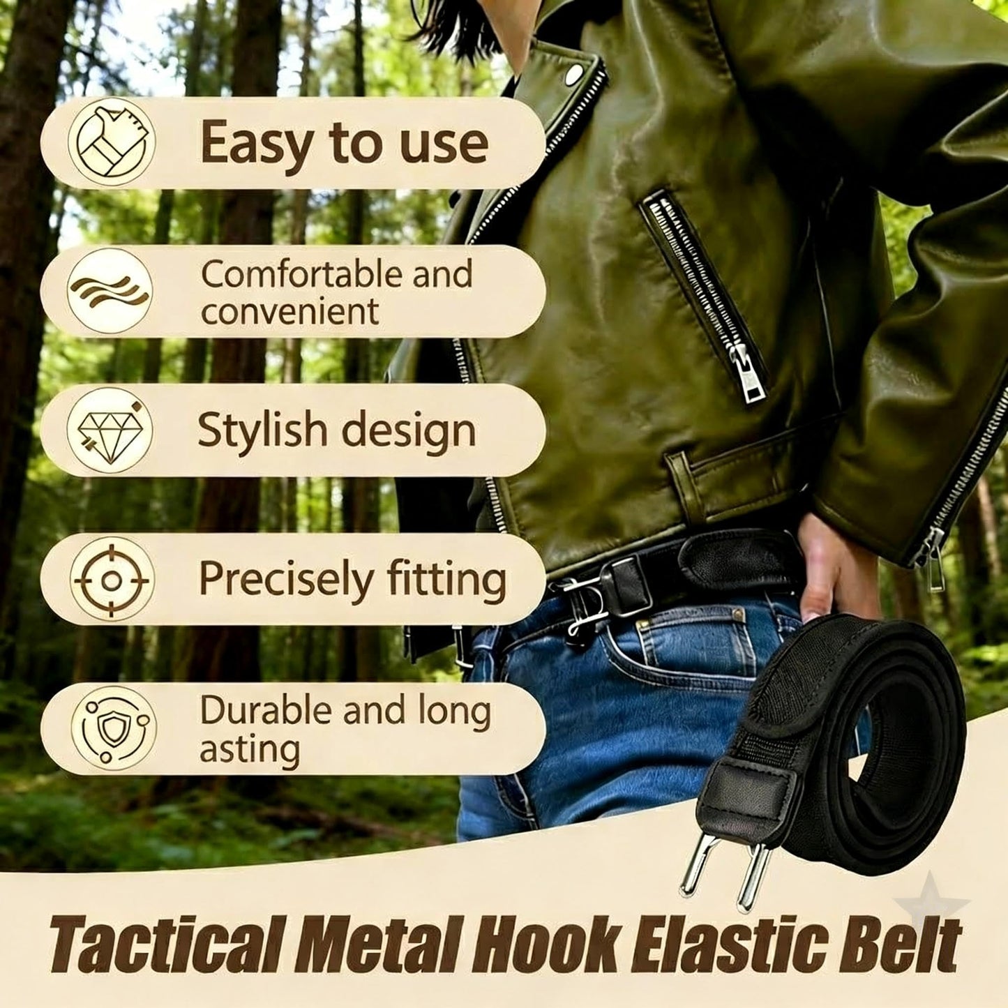 4PCS Buckleless Belt for Men Women, Tactical Metal Hook Elastic Belt, Adjustable No Buckle Side Belt for Pants, Comfortable Stretch Waist Belt for Work Travel Everyday Wear 🍁 All In One Marketplace Canada