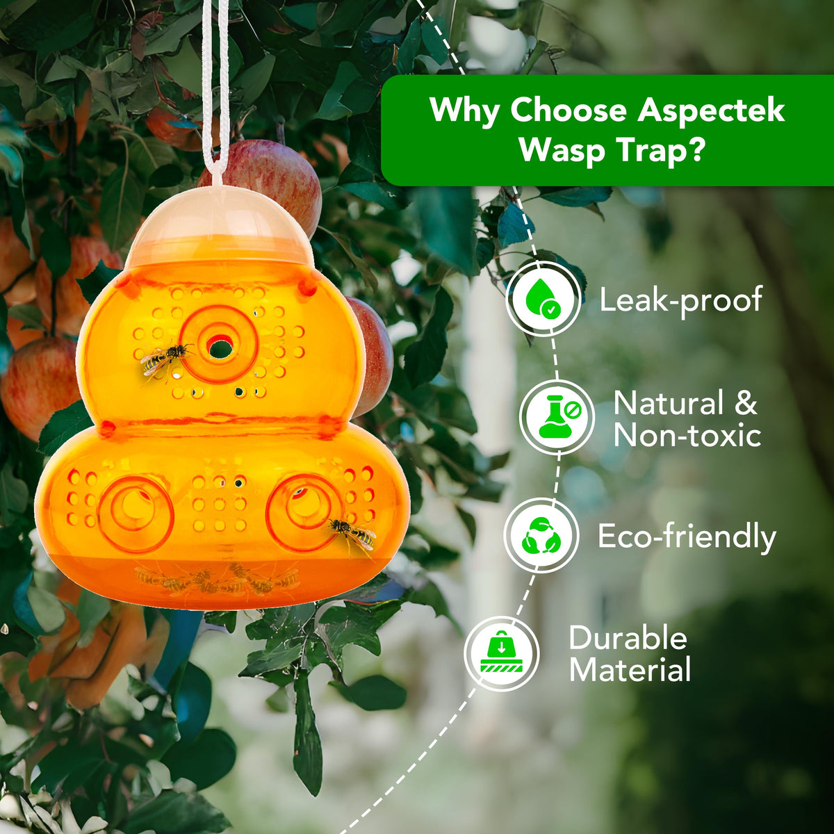 Aspectek Yellow Wasp Trap, 2 Pack, Outdoor Hanging Hornet, Yellow Jacket and Fly Catcher for Yard and Patio, Reusable, Easy Fill, Leak-Proof, Protect Garden, Patio, BBQ, Apple, Pear Trees, Berries 🍁 All In One Marketplace Canada
