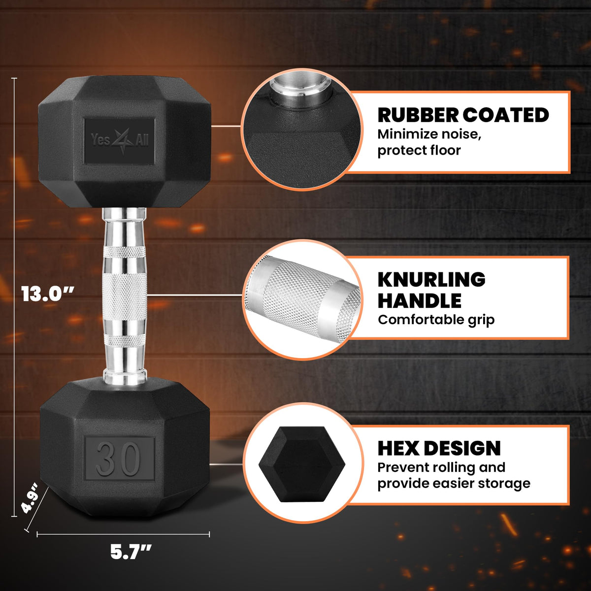 Yes4All Hex Dumbbell with Chrome Grip, Single Hand Weight for Strength Training - 30 lbs 🍁 All In One Marketplace Canada