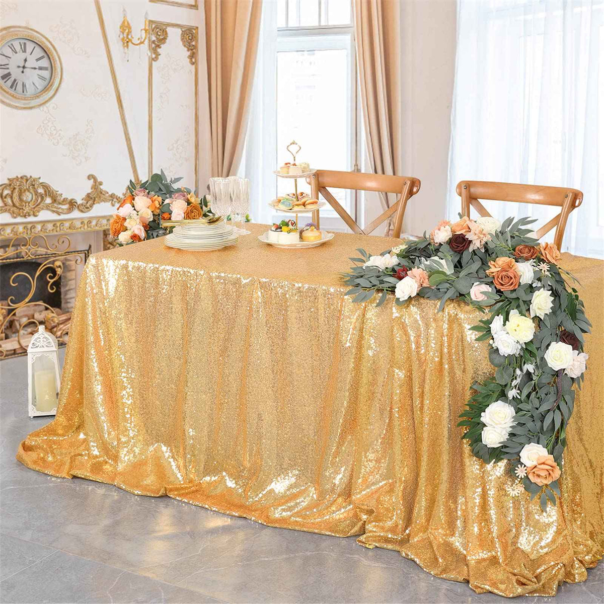 B-Cool Gold Sequin Tablecloth Party Glitter Tablecloth Sparkly Table Cloth 60x102 Inches Rectangle Classy Elegant Tablecloth for Christmas Halloween Theme Parties Table Decorations