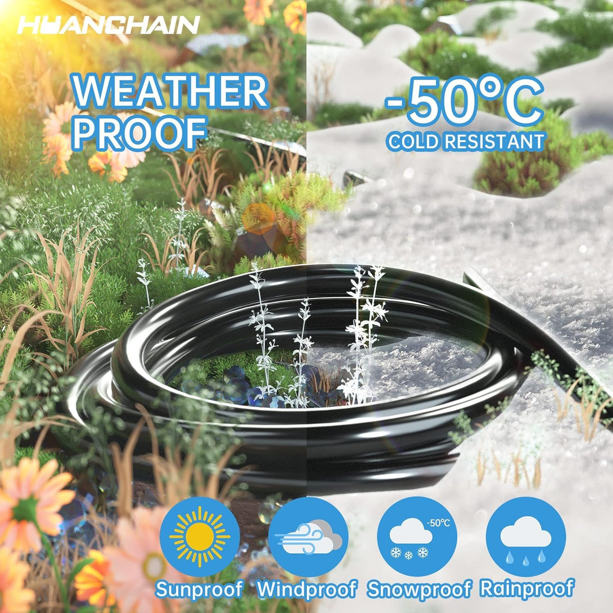 HUANCHAIN Indoor Outdoor Black Extension Cord 50 ft Waterproof, 16/3 Gauge Flexible Resistant Appliance Extension Cord Outside, 13A 1625W 16AWG SJTW, 3 Prong Electric Cable, ETL 🍁 All In One Marketplace Canada