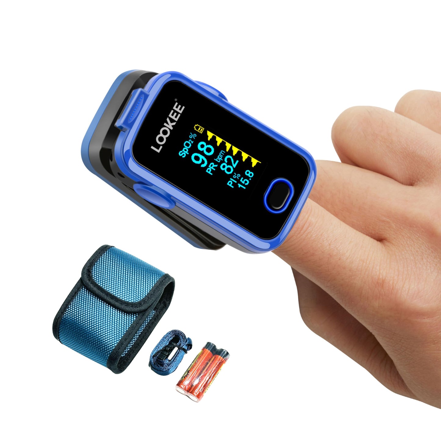 LOOKEE A310 Premium Pulse Oximeter Finger Heart Rate Oxygen Monitor | Proudly Canadian | SpO2 Blood Oxygen Level | Medical Accuracy, Alarm & PI | OLED Display | Carry Case & Batteries | Blue 🍁 All In One Marketplace Canada