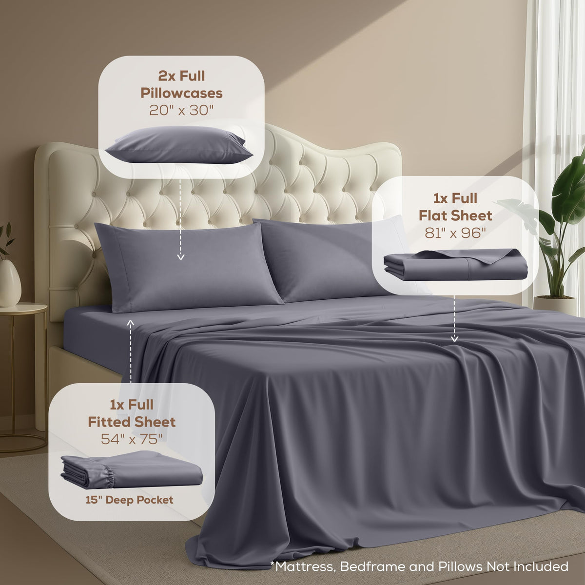 Utopia Bedding Full/Double Bed Sheets - 4 Piece Full Size Cooling Sheet Set - Hotel Luxury Soft Breathable Microfiber, Oeko-TEX, Deep Pocket Easy Fit & Care, Fade & Wrinkle Resistant, Grey 🍁 All In One Marketplace Canada