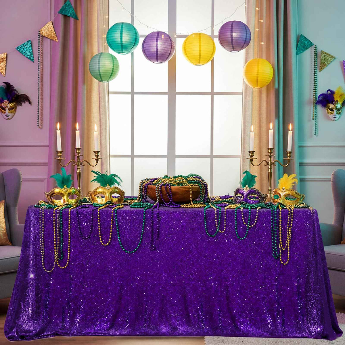 Purple Sequin Tablecloth Sparkly Mermaid Tablecloth Halloween Glitter Table Overlay Bridal Shower Decorations Christmas Rectangular Tablecloths 50x80 Inch
