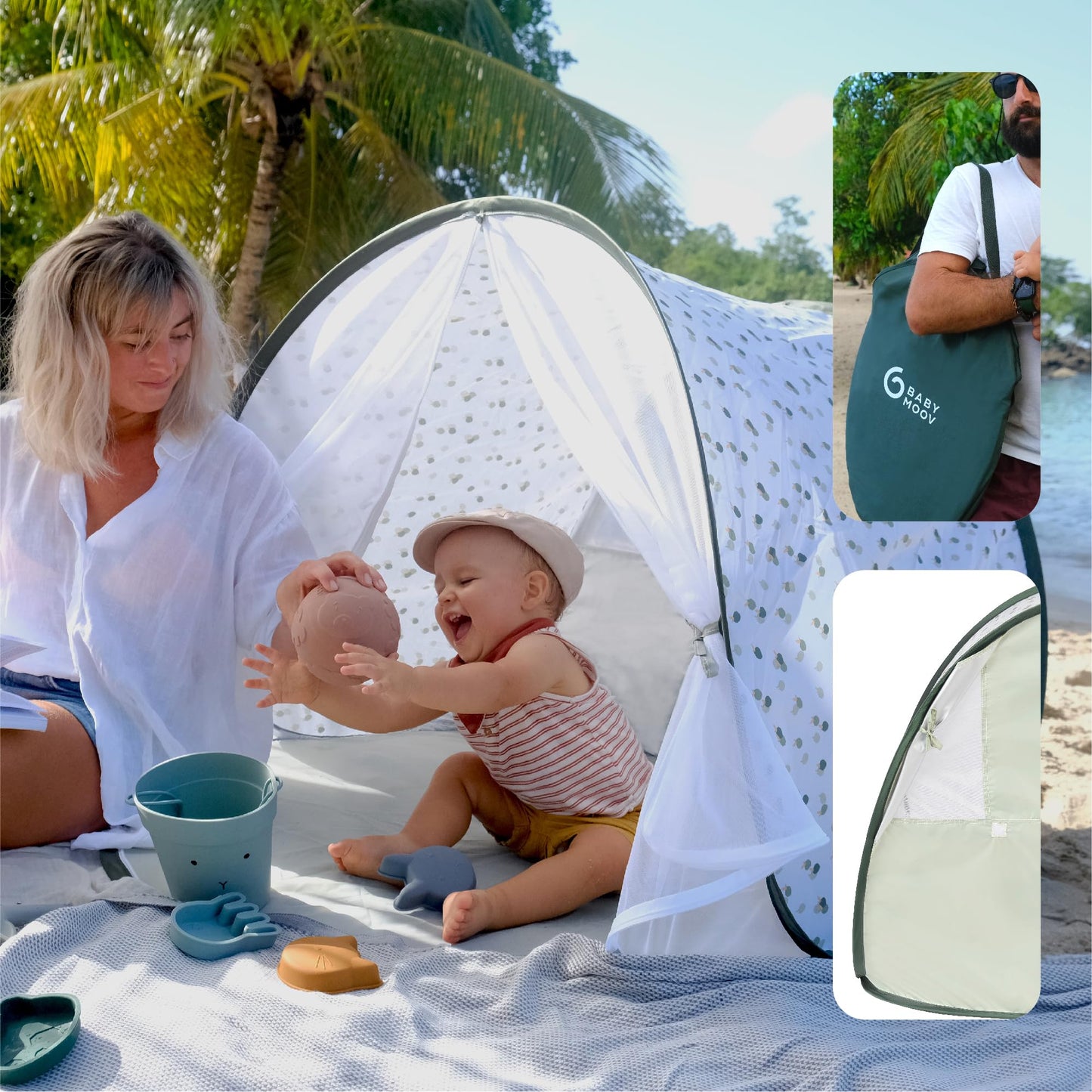 Babymoov Anti-UV Baby & Toddler Beach Tent, Pop-Up Sun Shade Shelter with UPF 50+ Protection, Portable Outdoor Canopy, Ventilated Shade, Floor Mat & Carry Bag, Provence 🍁 All In One Marketplace Canada