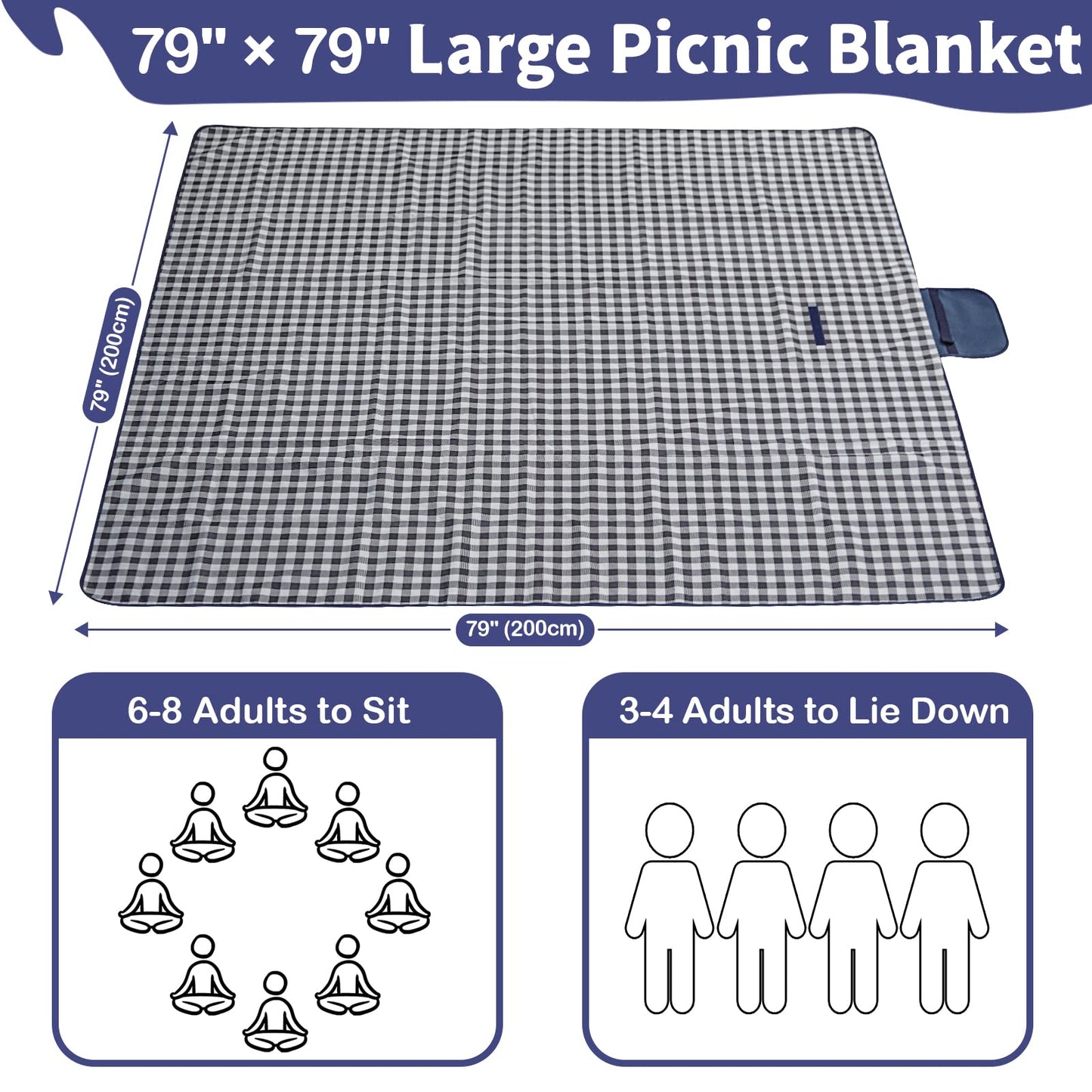 Extra Large Outdoor Picnic Blanket, 79"x79" Waterproof Picnic Mat, Sandproof Beach Blanket Portable Camping Blanket Lightweight for Park Beach Camping Courtyard (Dark Blue) 🍁 All In One Marketplace Canada