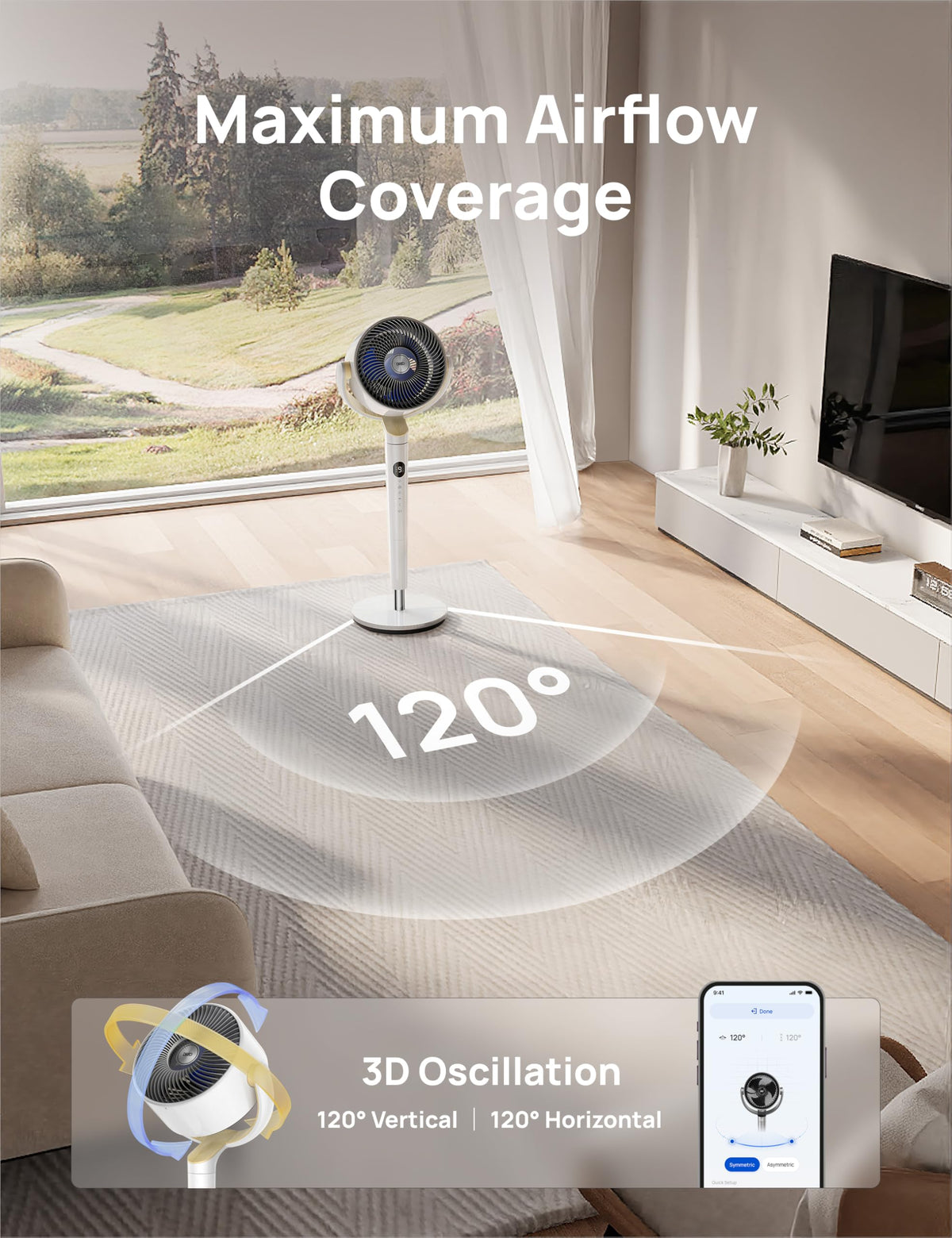 DREO Smart Fan for Bedroom, 120° +120° Omni-Directional Oscillating Fans, 90ft Quiet Pedestal Fan with RGB Light, 9 Speeds, 6 Modes, 20dB, 8H Timer, Wi-Fi/Voice/Alexa, 37-42" Floor Fans with Remote 🍁 All In One Marketplace Canada