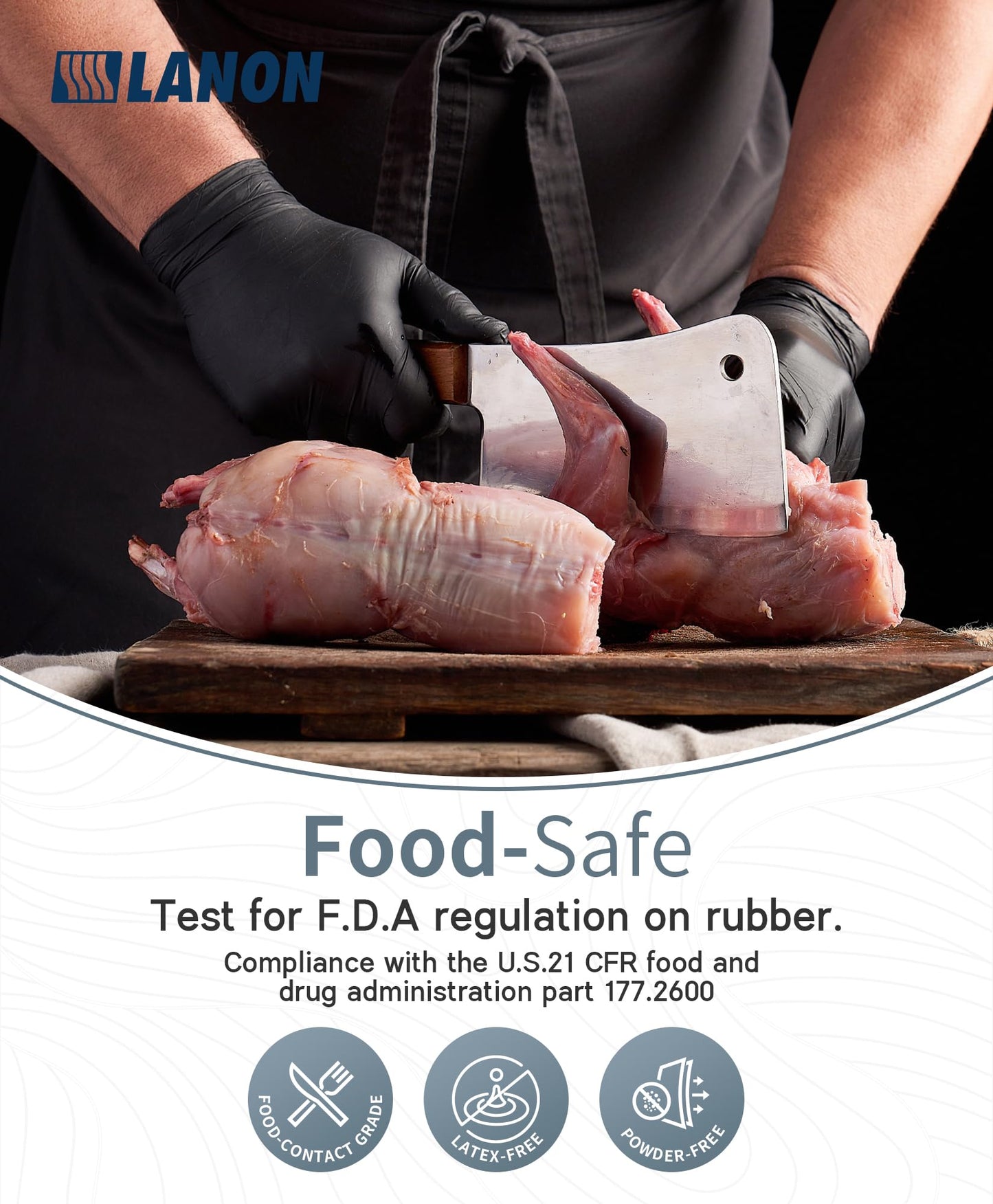 LANON Food Safe Disposable Black Nitrile Gloves, Latex-Free, Powder-Free, Silicone-Free, Textured Fingertips, Cooking, Medium 🍁 All In One Marketplace Canada