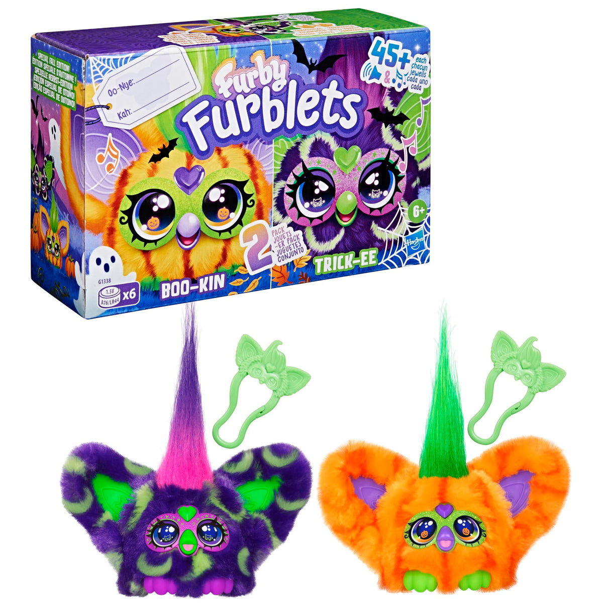 Furby Furblets 2 Pack of Fall Edition Mini Friends Trick-Ee & Boo-Kin, Electronic Halloween Plush Toys for Girls & Boys 6+, Multicolor