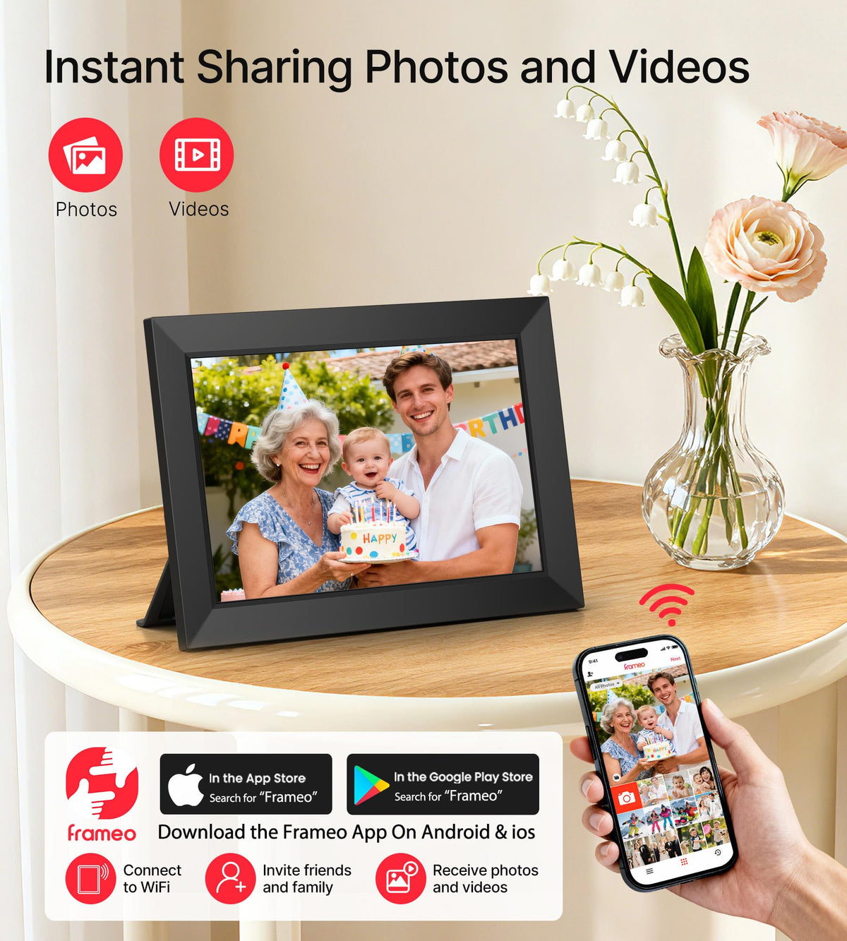 Frameo 10.1 Inch WiFi Digital Picture Frame, 1280x800 HD IPS Touch Screen Photo Frame Electronic, 32GB Memory, Auto-Rotate, Wall Mountable, Share Photos/Videos Instantly via Frameo App from Anywhere 🍁 All In One Marketplace Canada