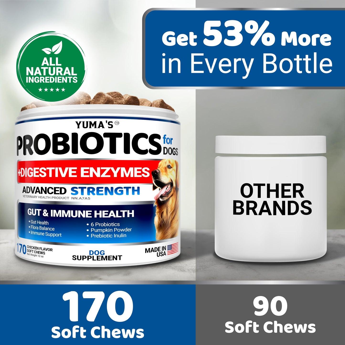 Probiotics for Dogs - 170 Chews - Helps Relieve Diarrhea, Gas & Allergies, Constipation - Dog Probiotics - Digestive & Immune Support - Prebiotics & Digestive Enzymes - Gut Health Chewable Supplement 🍁 All In One Marketplace Canada