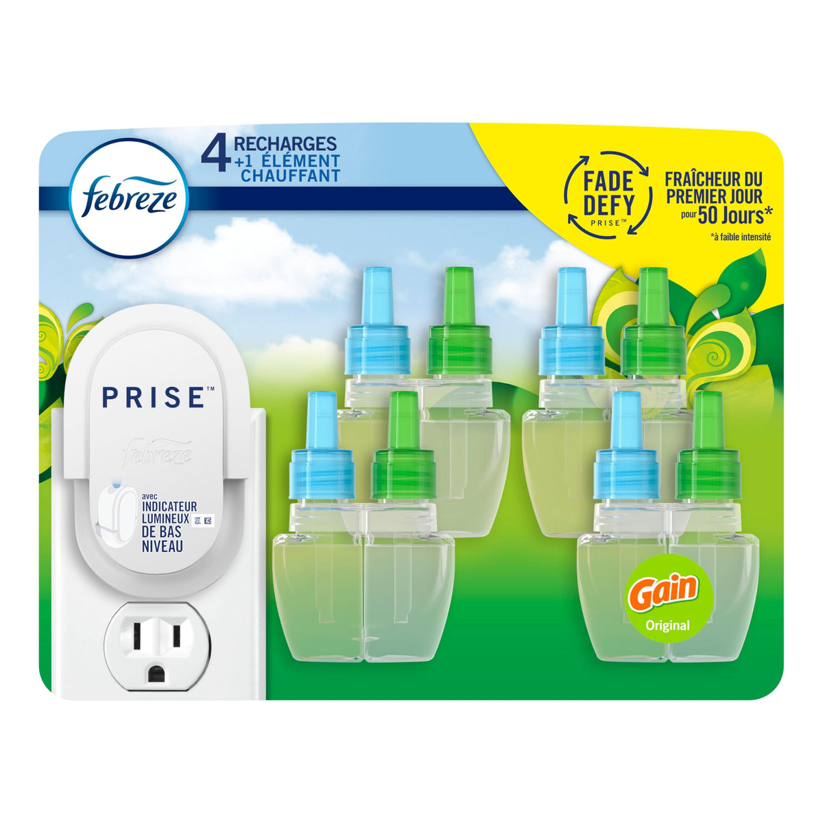 Febreze Plug In Air Freshener, Odor-Fighting Scented Oil Starter Kit for Home, Bathroom and Kitchen, Long Lasting for Strong Odors, Gain Original Scent, Warmer + 4 Refill 🍁 All In One Marketplace Canada