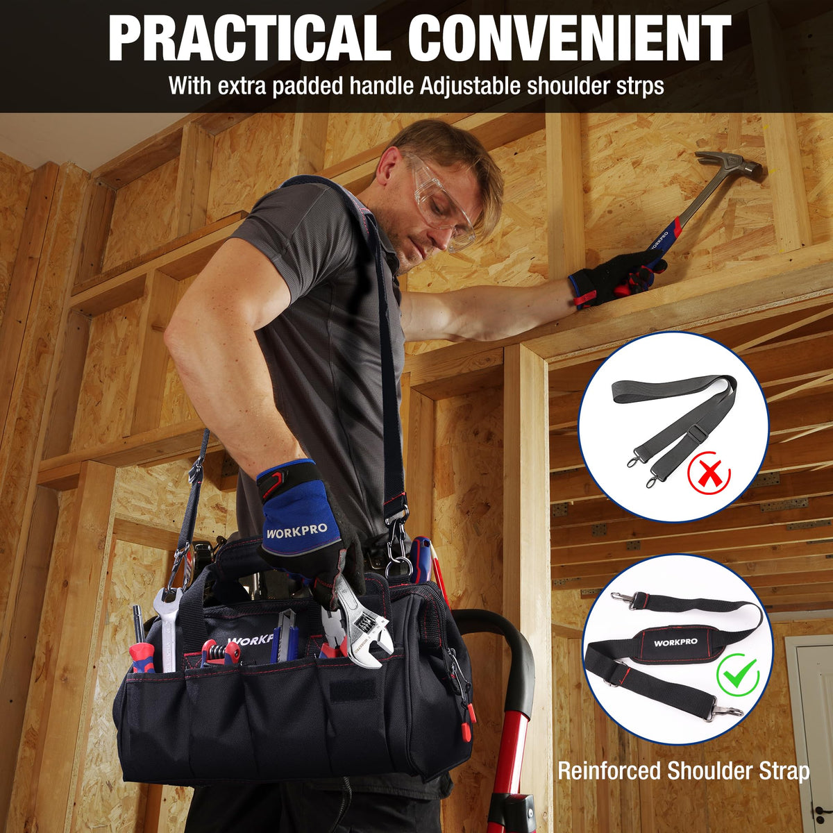 WORKPRO Close Top Wide Mouth Tool Bag Storage Organizer Close Tote, 14" 🍁 All In One Marketplace Canada